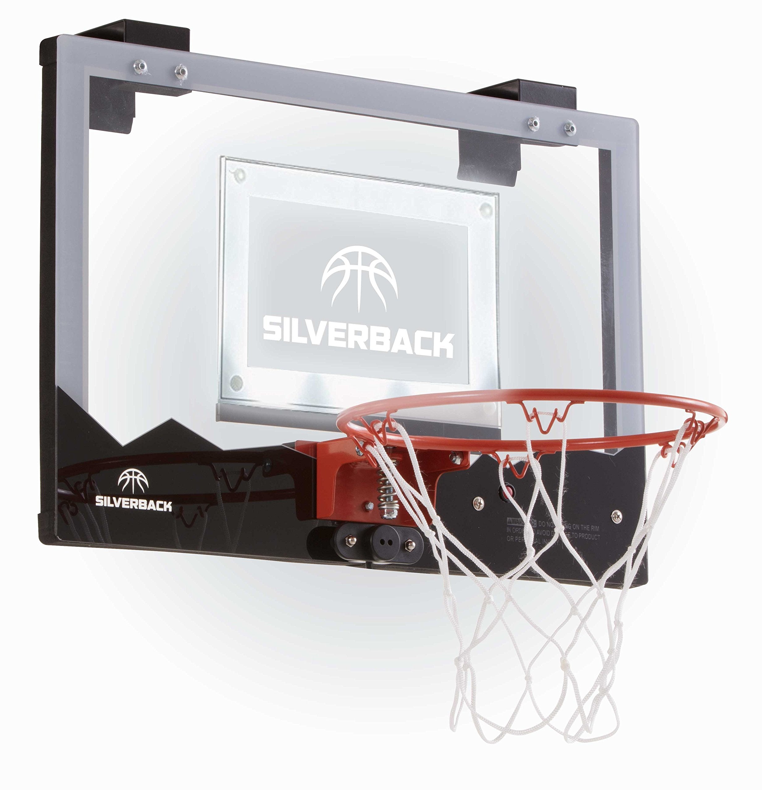 23" Silverback LED Light-Up Over the Door Mini Basketball Hoop Includes Mini Basketball and Air Pump, Black