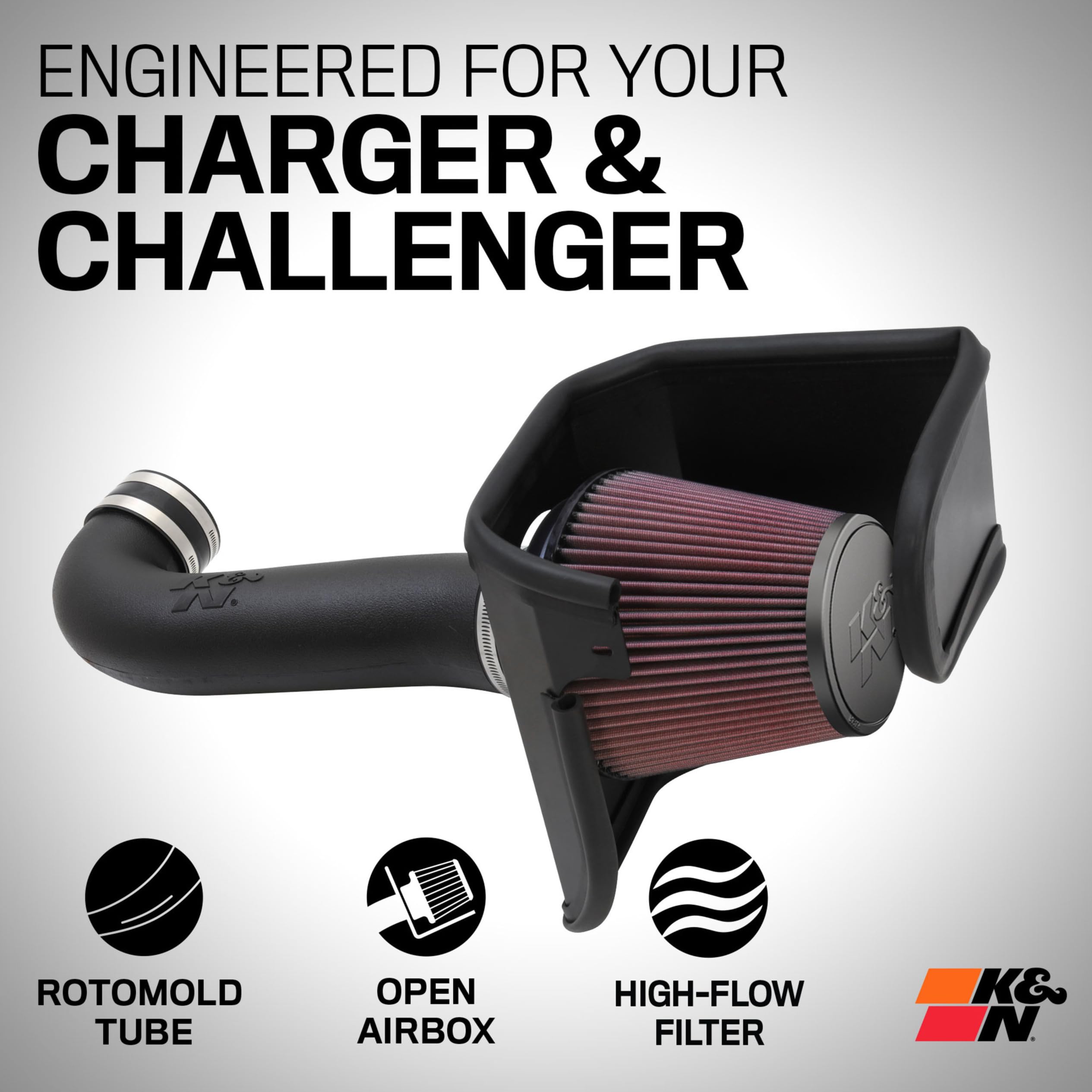 K&N Cold Air Intake System: High-Flow Air Filter, Acceleration & Increase Performance: Compatible with 2011-2023 Chrysler/Dodge: 300, 300C, Challenger, Charger, 63-1114