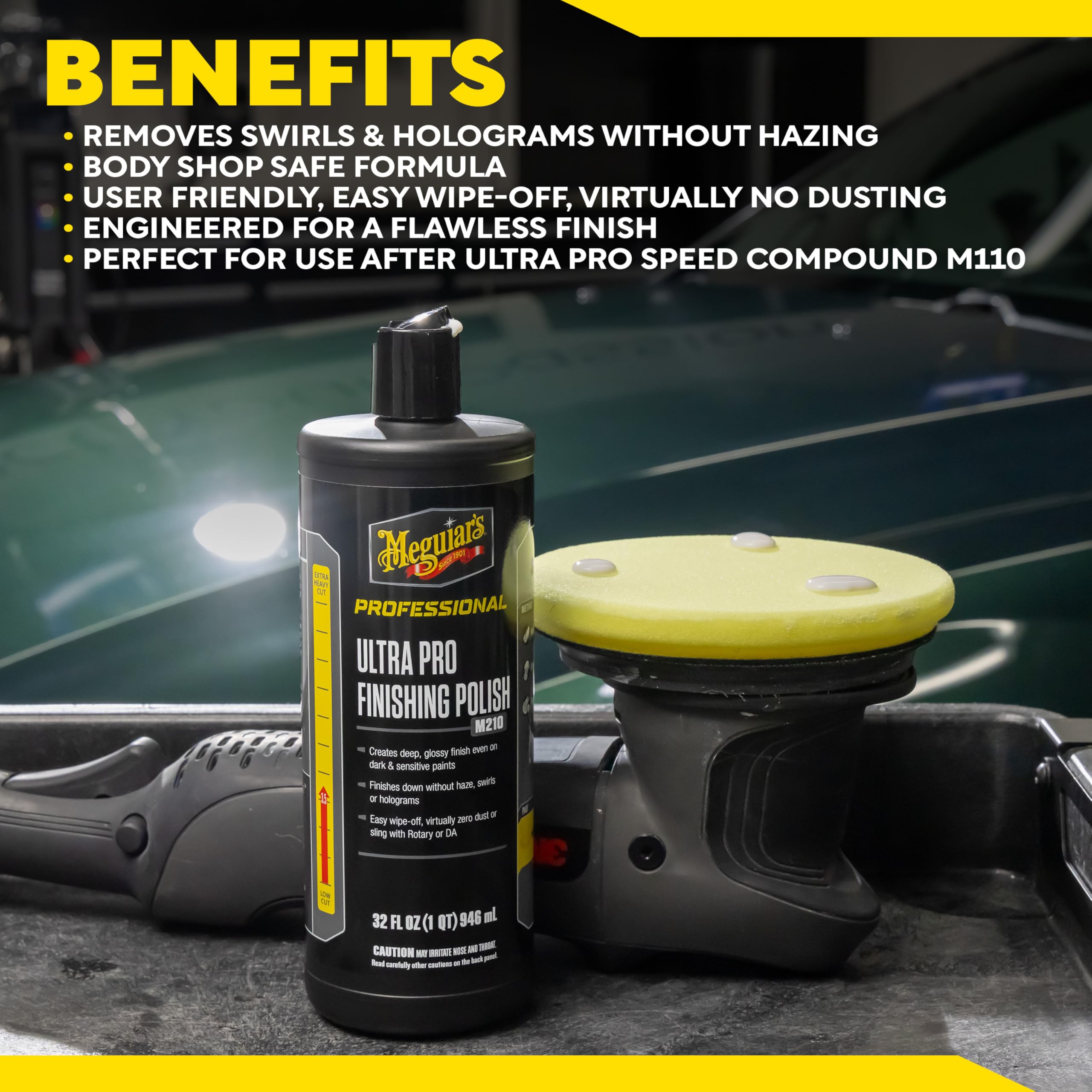 Meguiar's Ultra Pro Finishing Polish Professional M21032, Car Polish for a Mirror-Like Finish on Your Car, Removes Swirls and Rotary Holograms While Increasing Gloss and Shine, 32 Oz
