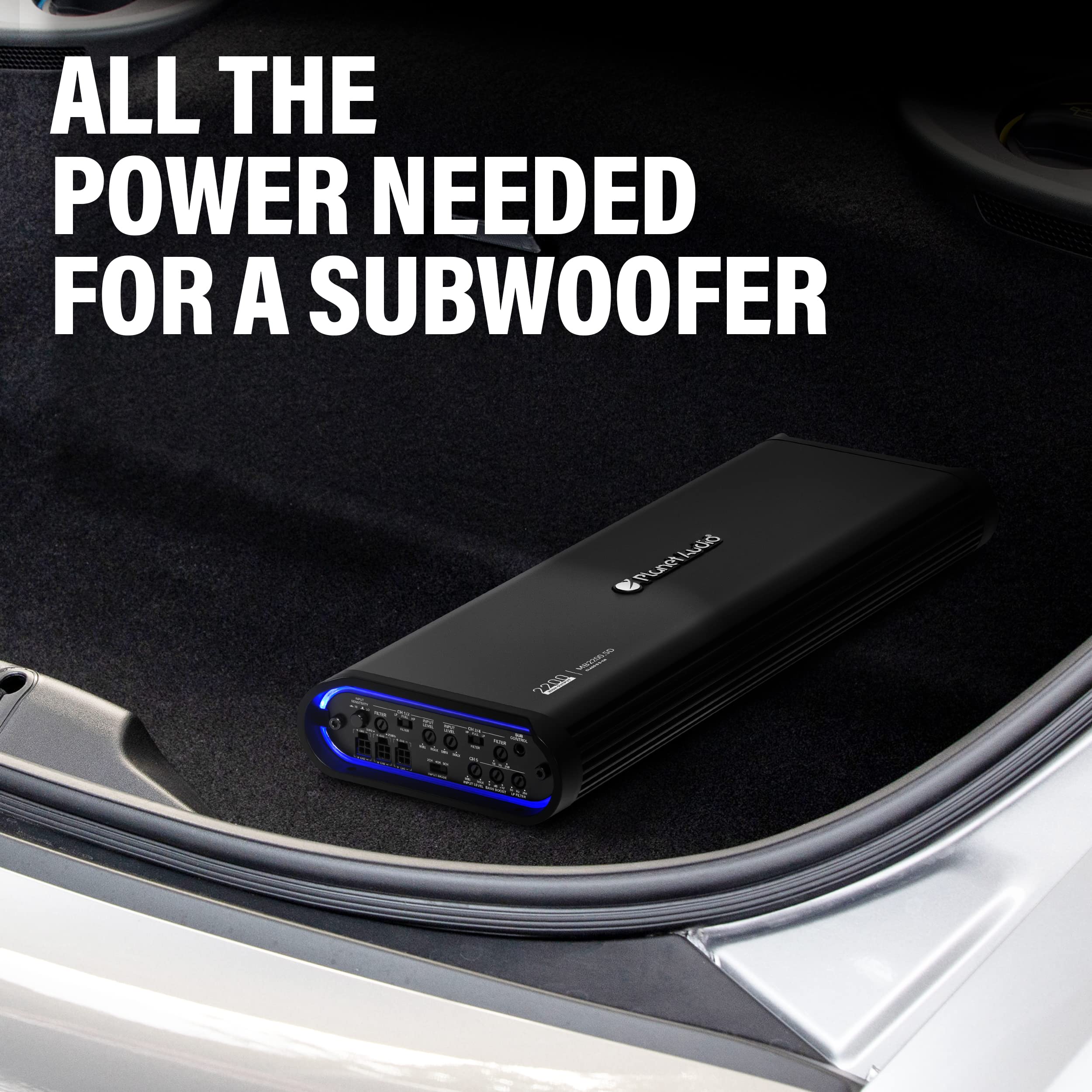 5 Channel Planet Audio MB2200.5D Car Amplifier - 2200 High Output, 2-8 Ohm Stable, Low/High Level Inputs, Low/High Pass Crossover, Bass for Subwoofer