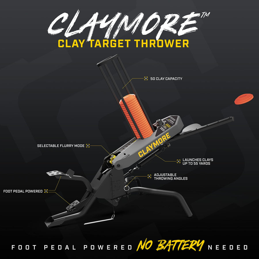 Caldwell Target Claymore Thrower 50 Clay Capacity, 55 Yd Throw with Foot Pedal for Single Person Use - No Electricity Needed