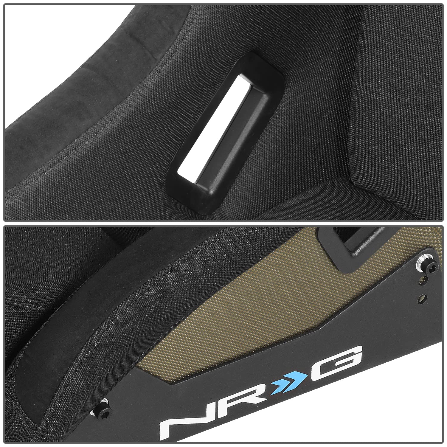 NRG Innovations Fixed Back NRG-RSC-302CF-GD Bucket Racing Seat with Universal Side Mount Bracket,Gold Carbon Fiber Back, Black/Gold