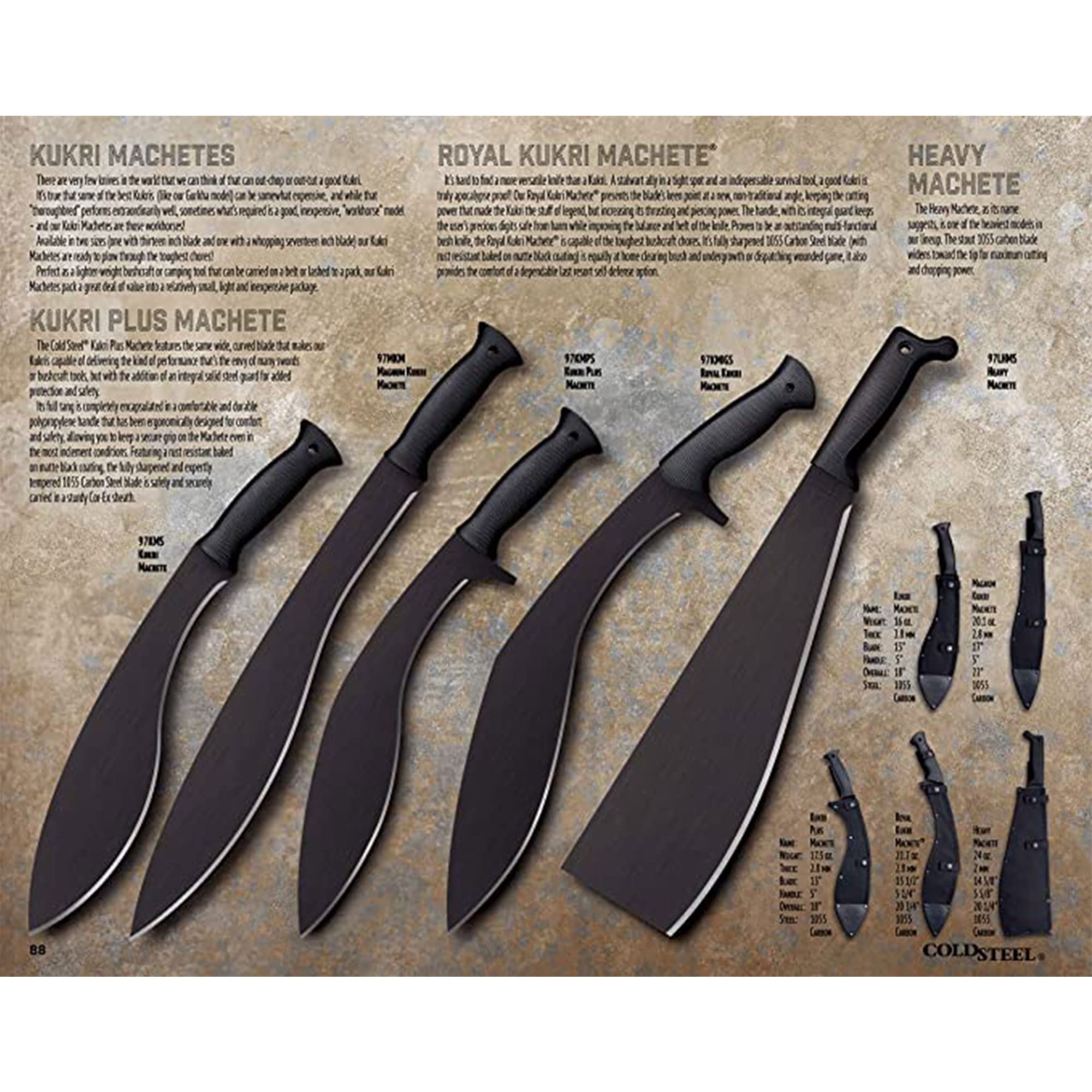 Cold Steel Tactical Machete All Purpose with Sheath, Great for Clearing Brush, Survival, Camping and Outdoor Activities, Kukri Plus Machete
