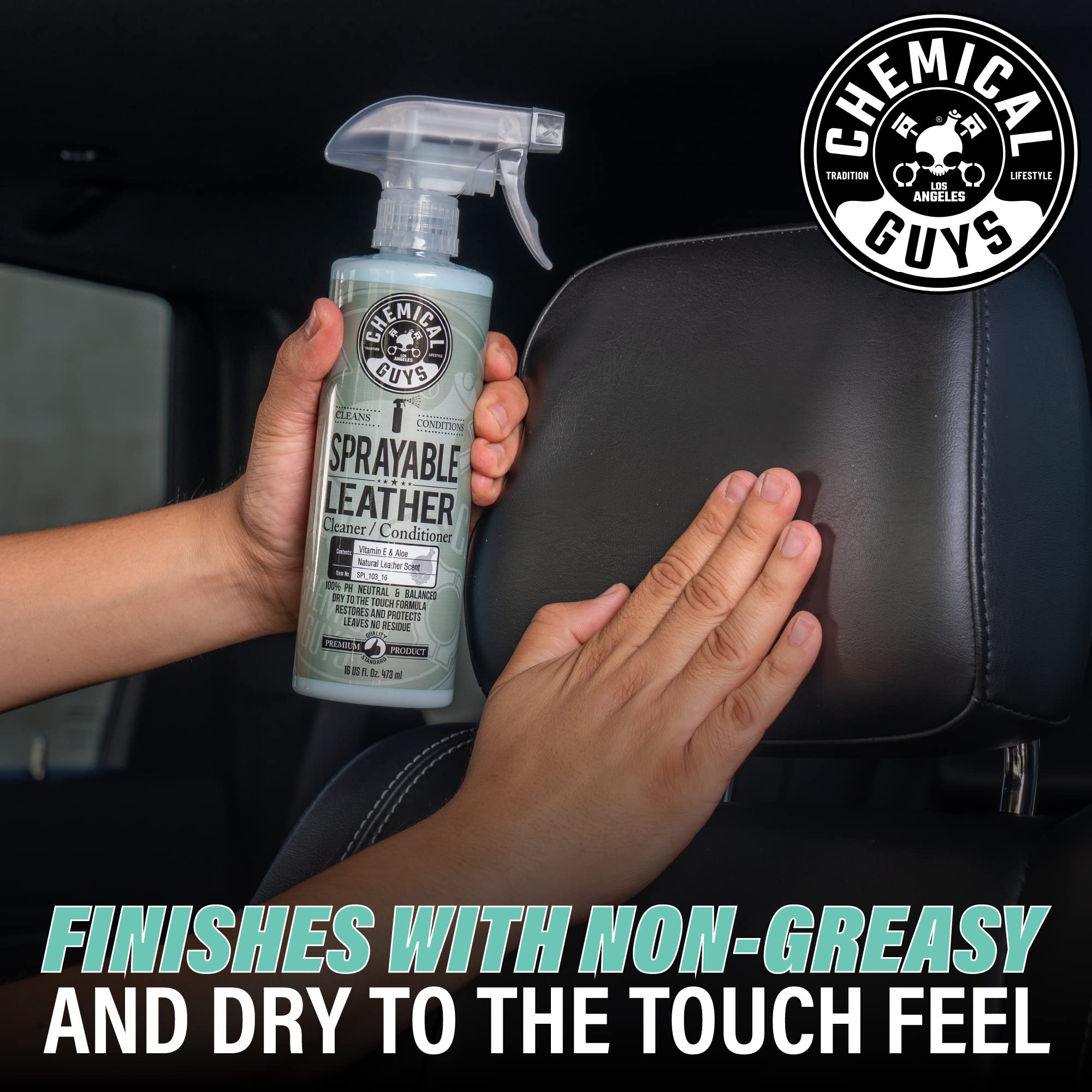 Chemical Guys Leather Cleaner and Conditioner Sprayable in One - Cleans, Conditions, and Protects Leather, Vinyl, Faux & More, Safe for Cars, Furniture & Apparel - 16 oz