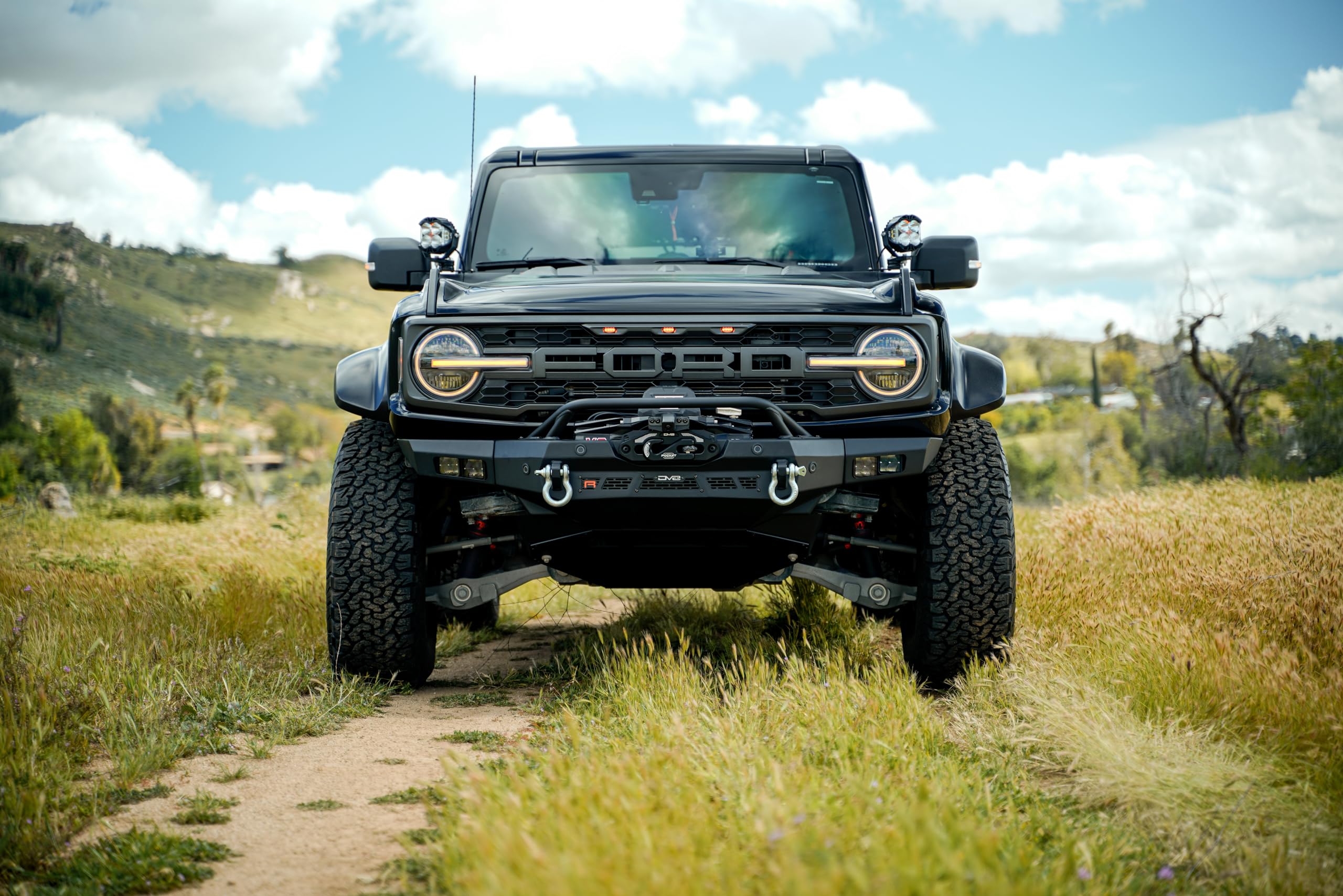 Offroad DV8 Spec Series Winch Front Bumper for 2022-2024 Ford Bronco Raptor | Two 1-inch D-Ring Mounts | One 20-inch LED Light Bar Mount | Bull Bar | Mounts four 3-inch Pod Lights on Wings