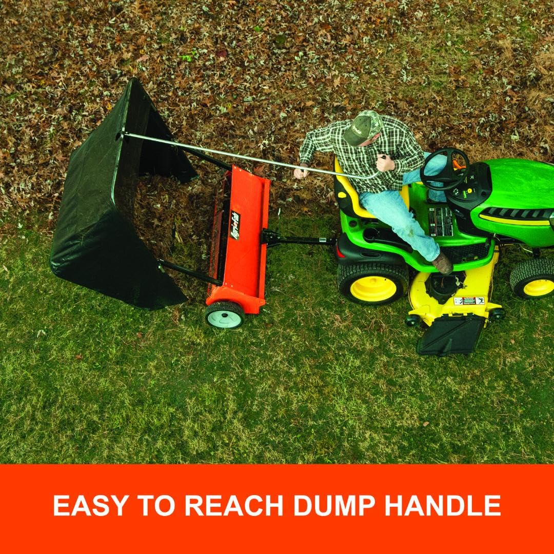 44" Agri-Fab Tow-Behind Lawn Sweeper, 28 cu. ft Hopper Bag Capacity; Leaf & Grass Catcher, with Adjustable Brush Height and Dump From Seat Handle