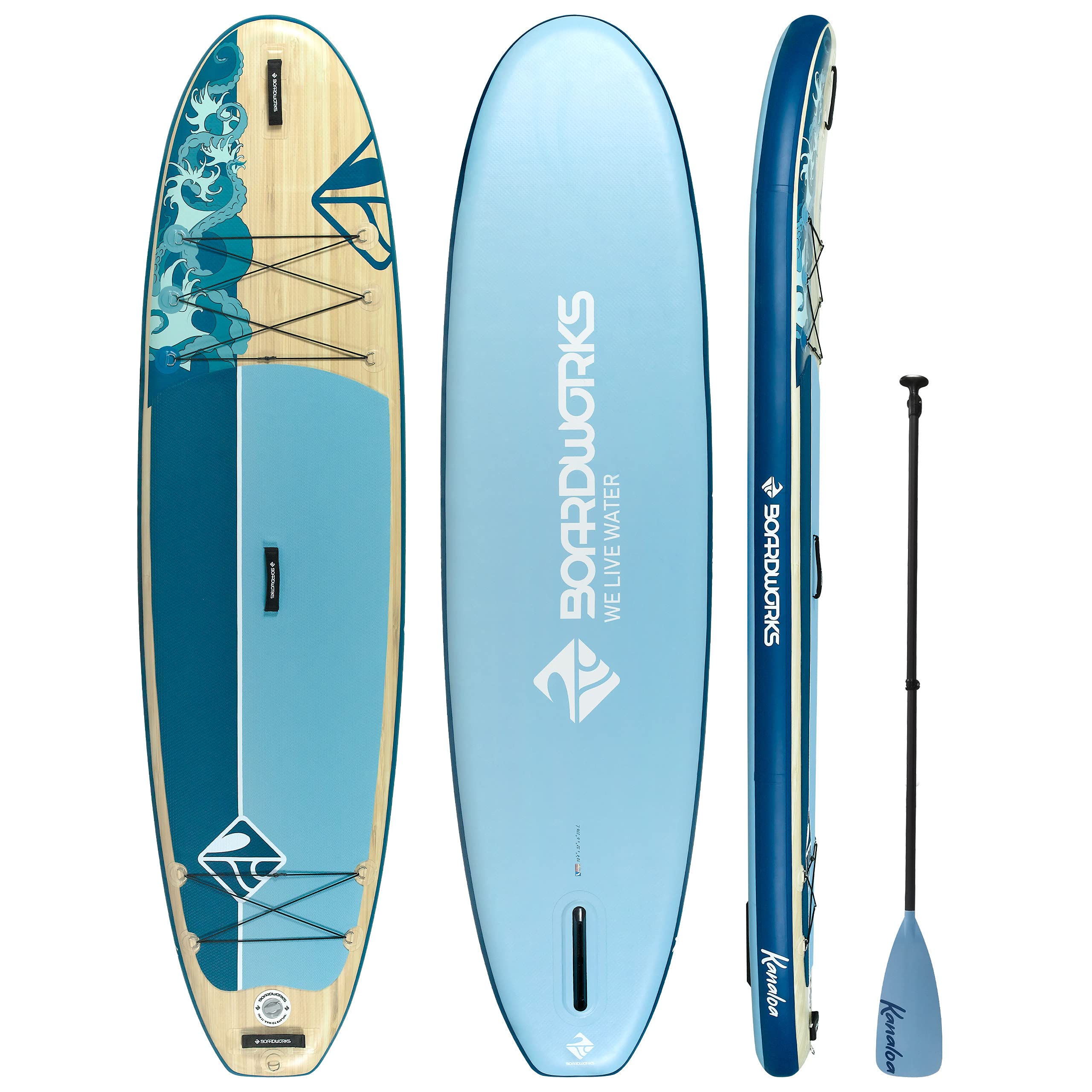 Boardworks SHUBU Kanaloa Inflatable Stand-Up Paddle Board (iSUP) - SUP Package Includes Three Piece Paddle, Backpack Carry Bag, Leash, Dry Bag, Phone Case and Pump (SUP) Complete Kit - 10’4