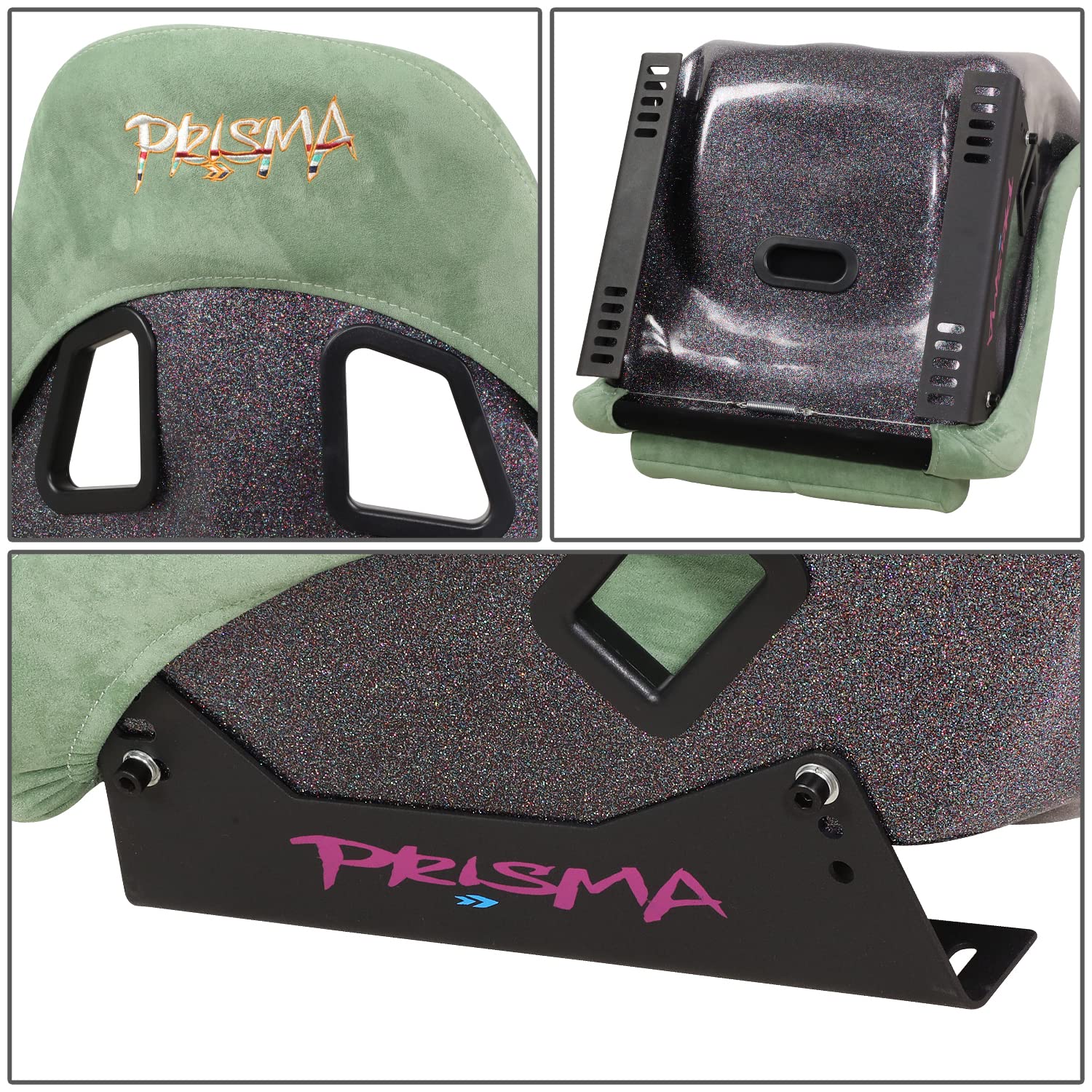 NRG Innovations Universal NRG-FRP-303OL-PRISMA Fixed Back Bucket Racing Seat for 5-Point Harnesses, Size M, Olive Alcantara Material, 22" W X 34" H X 16" D