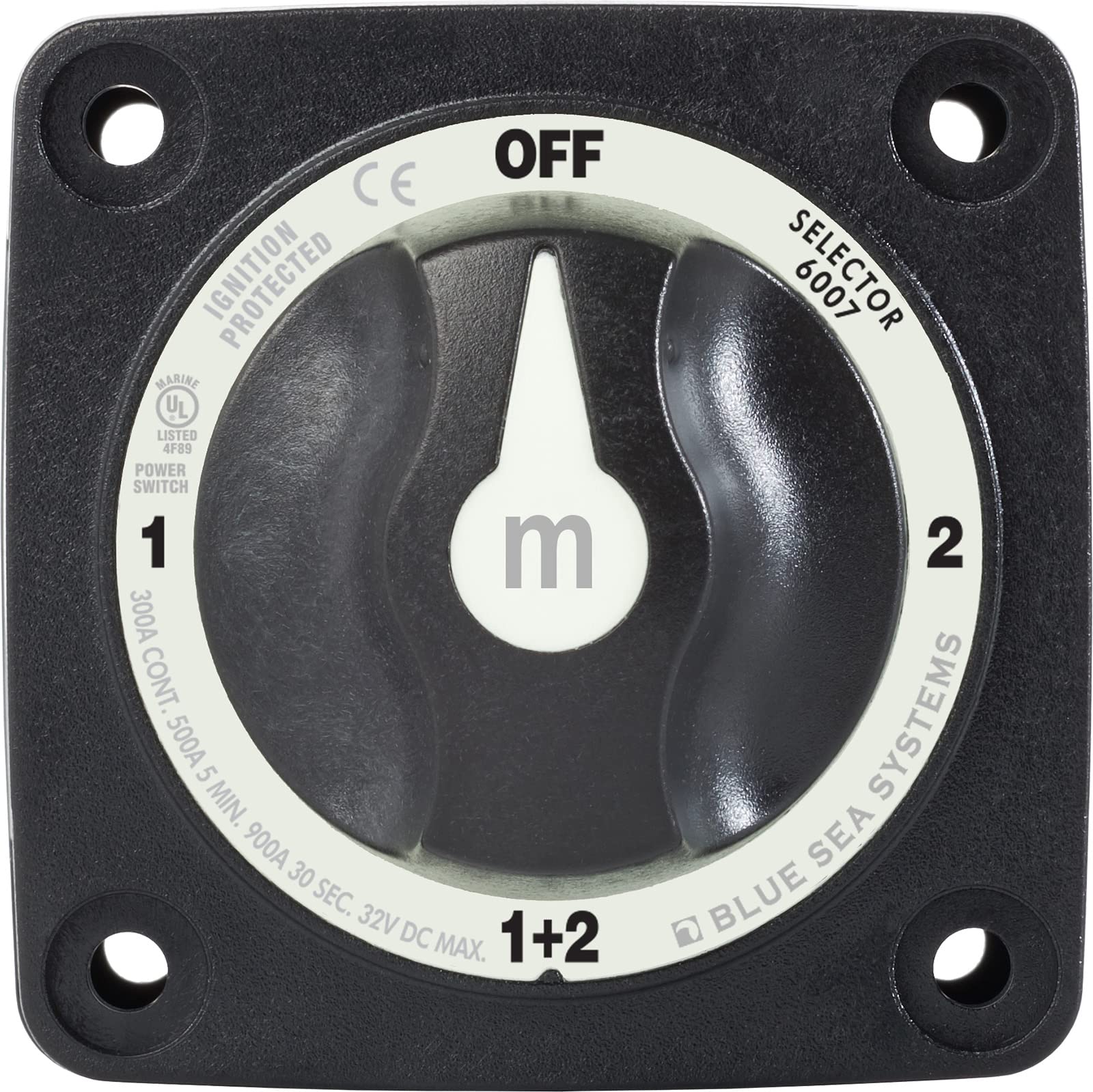 6007200 Blue Sea Systems m-Series Battery Switch Mini Selector Switch 4 Position, Black