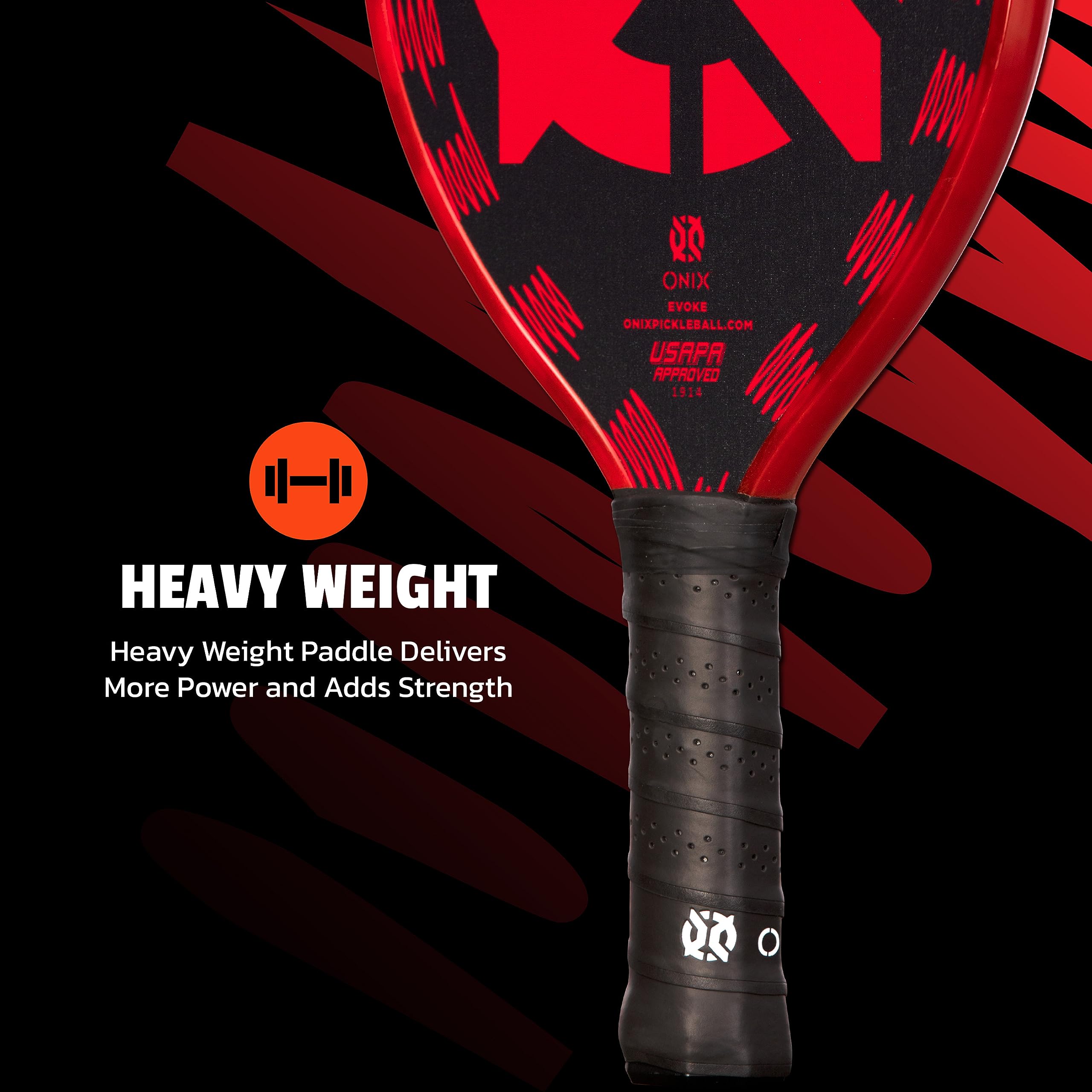Graphite Onix Evoke Tear Drop Pickleball Paddle Features Tear Drop Shape, Polypropylene Core, and Graphite Face, Red