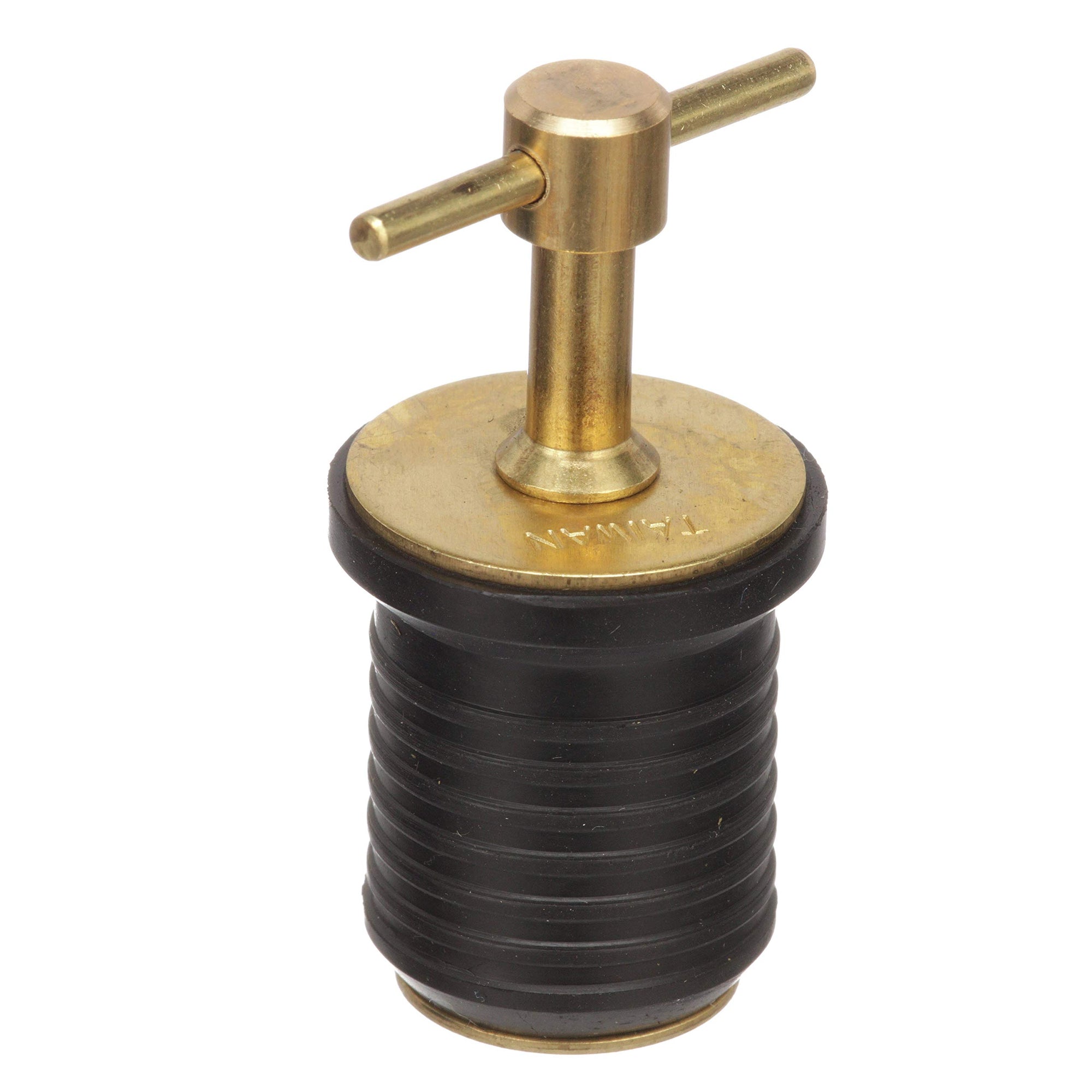 Attwood T-Handle Drain Plug 7526A7, For 1-Inch-Diameter Drains, Locks in Place, Brass Handle, Rubber Plug