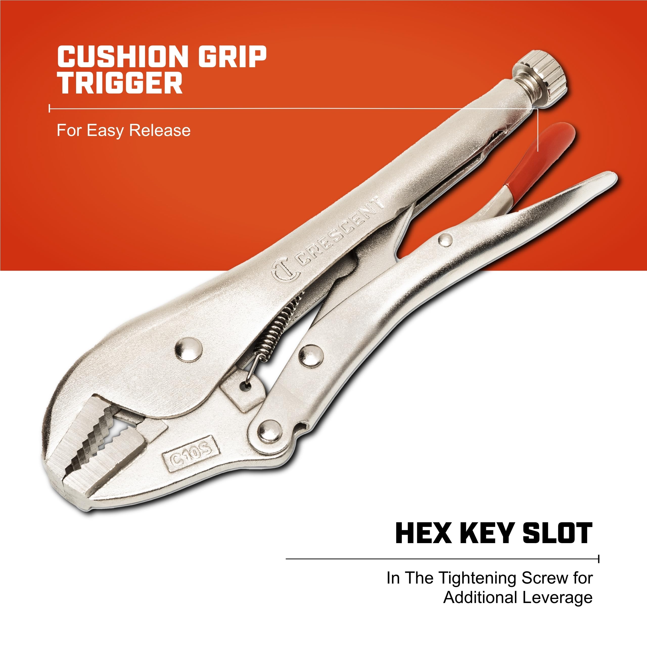 Crescent Locking Pliers Straight Jaw - Premium Pliers with Compound Action & Angled Tooth Pattern - Professional Hand Tool - 10" - C10SVN-08