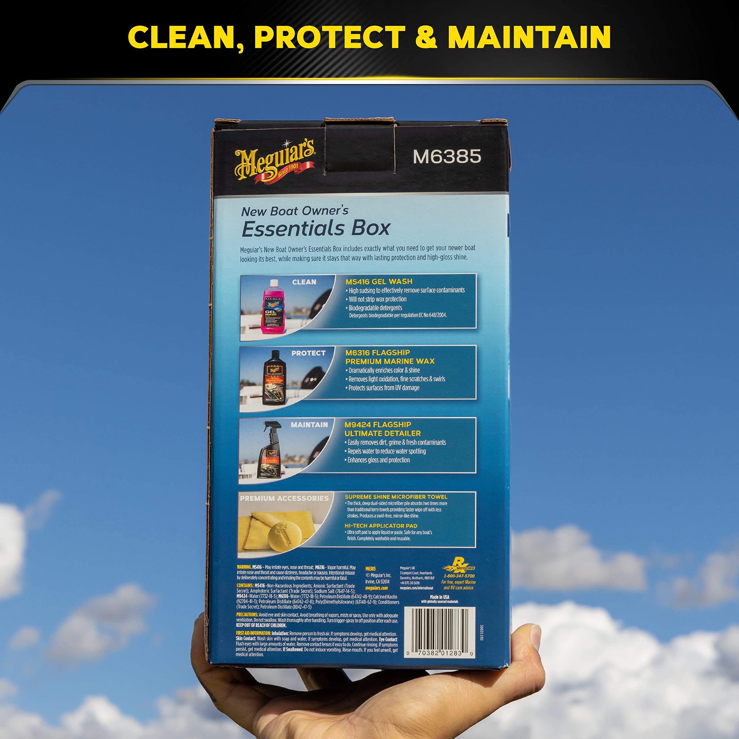 Boat Owner's Essentials Box Meguiar's New - Boat Cleaning Kit With Premium Marine-Grade Products for Your Boat or RV