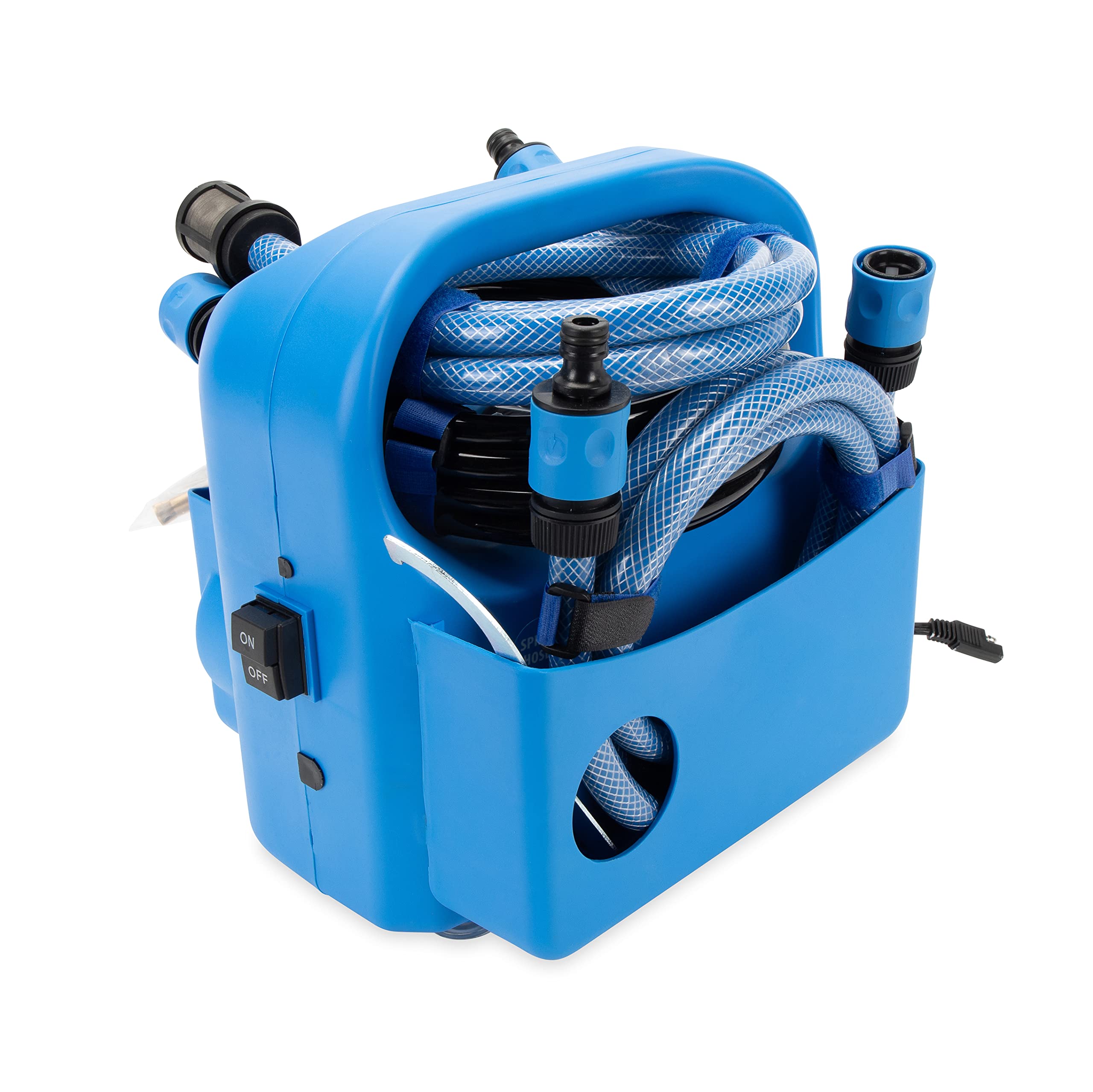 Portable Washdown Pump Kit Trac Outdoors - Self-Priming Marine-Grade Pump - Includes Everything Needed to Power-Spray, Just Add Water (69380), Blue