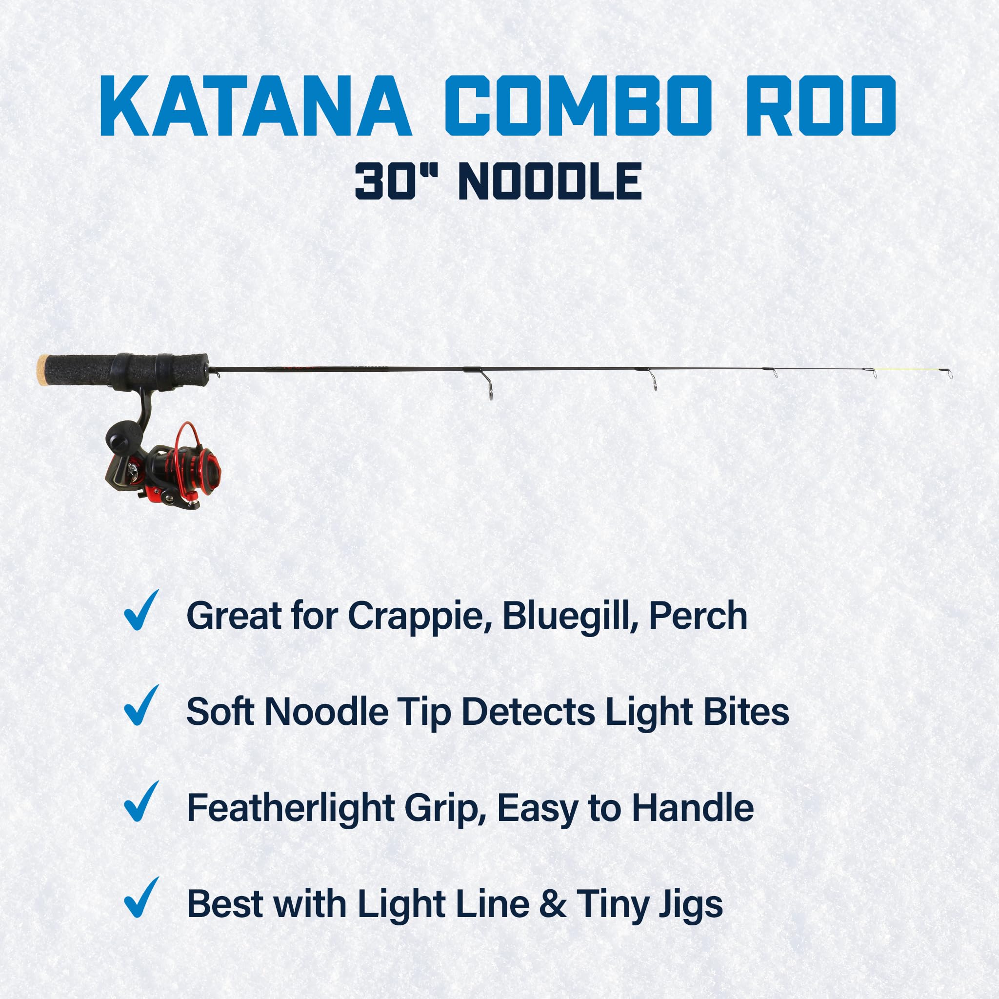 30” Katana Noodle Ice Fishing Rod & Reel Combo – Ultralight Graphite, Smooth Drag for Crappie, Bluegill & Trout