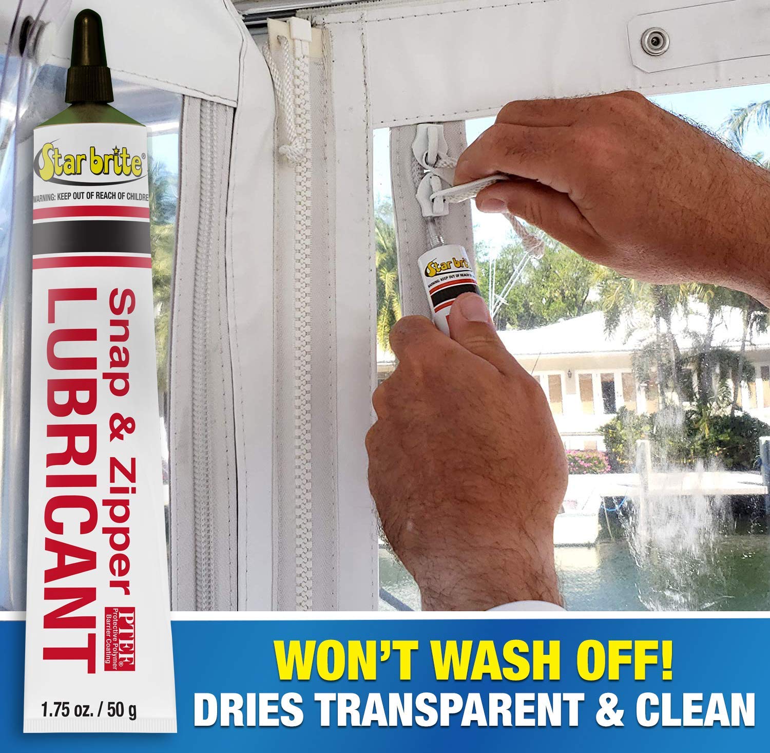 STAR BRITE Lubricant Snap & Zipper - Clear, Non-staining for Clothes, Jeep Tops, Wetsuits, Dive Suits, Gear Bags, Coolers, Biminis, Cushion Covers & More 1.75 OZ (089102)
