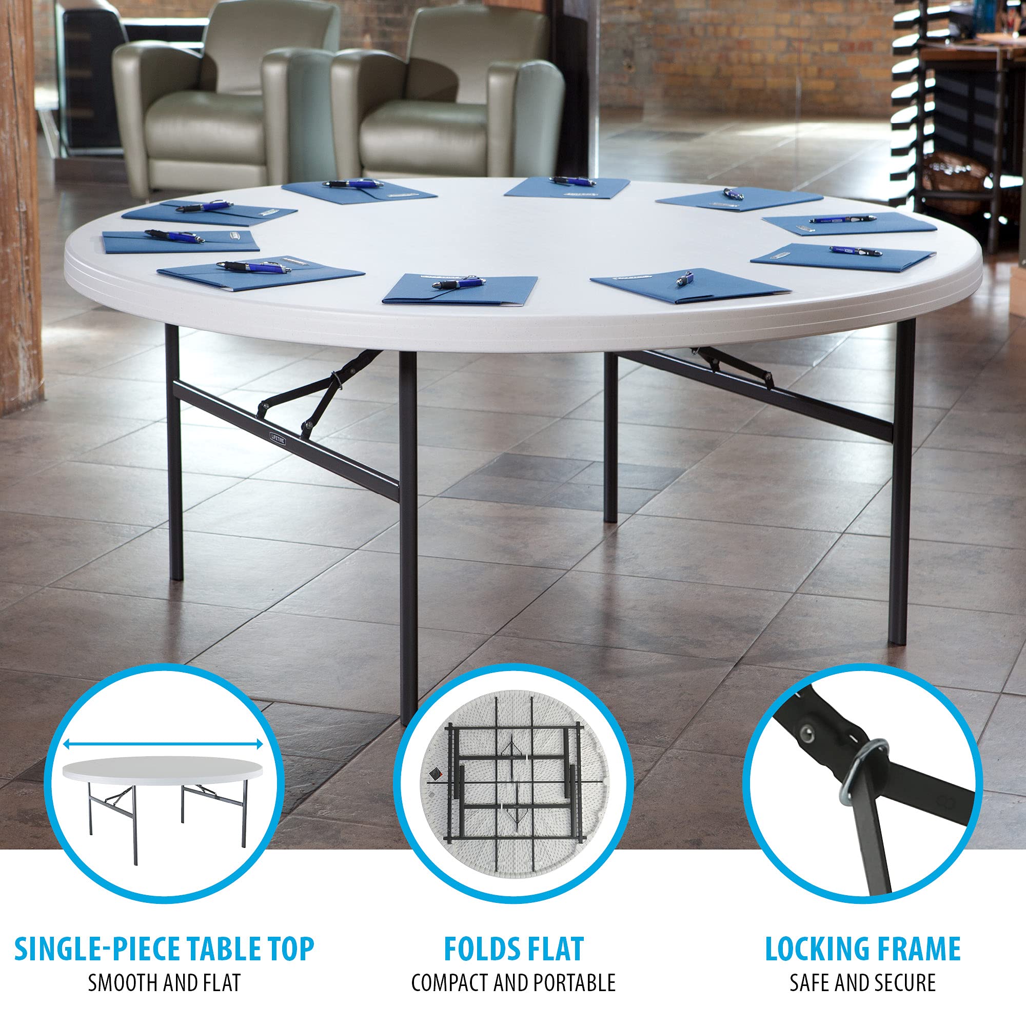 Folding Round Table, Lifetime 22673, 6 Foot, White Granite