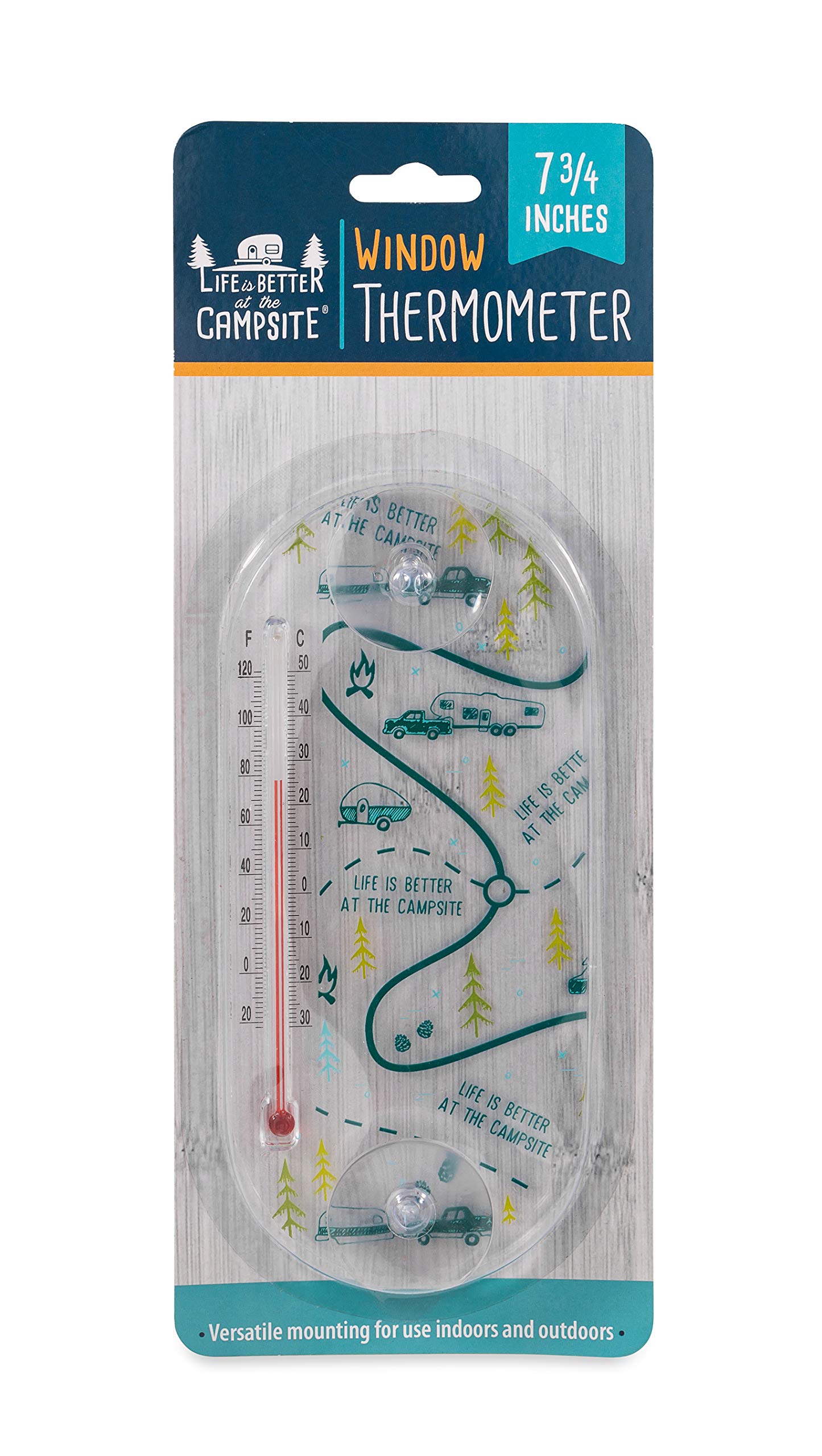 53367 Unknown Life is Better at The Campsite Window Thermometer RV Map Design - Displays Both Fahrenheit and Celsius Temperatures - Allows for Easy Mounting to Any Glass Surface