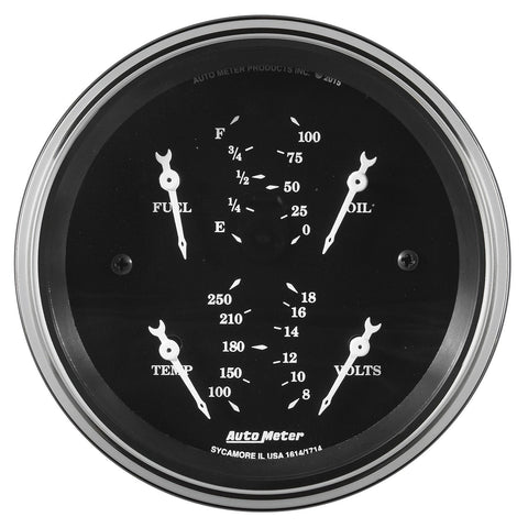 AutoMeter Gauge Quad 1713 (Old TYME Black 3 3/8", 240Ωe-33Ωf Elec, Old TYME Blk)