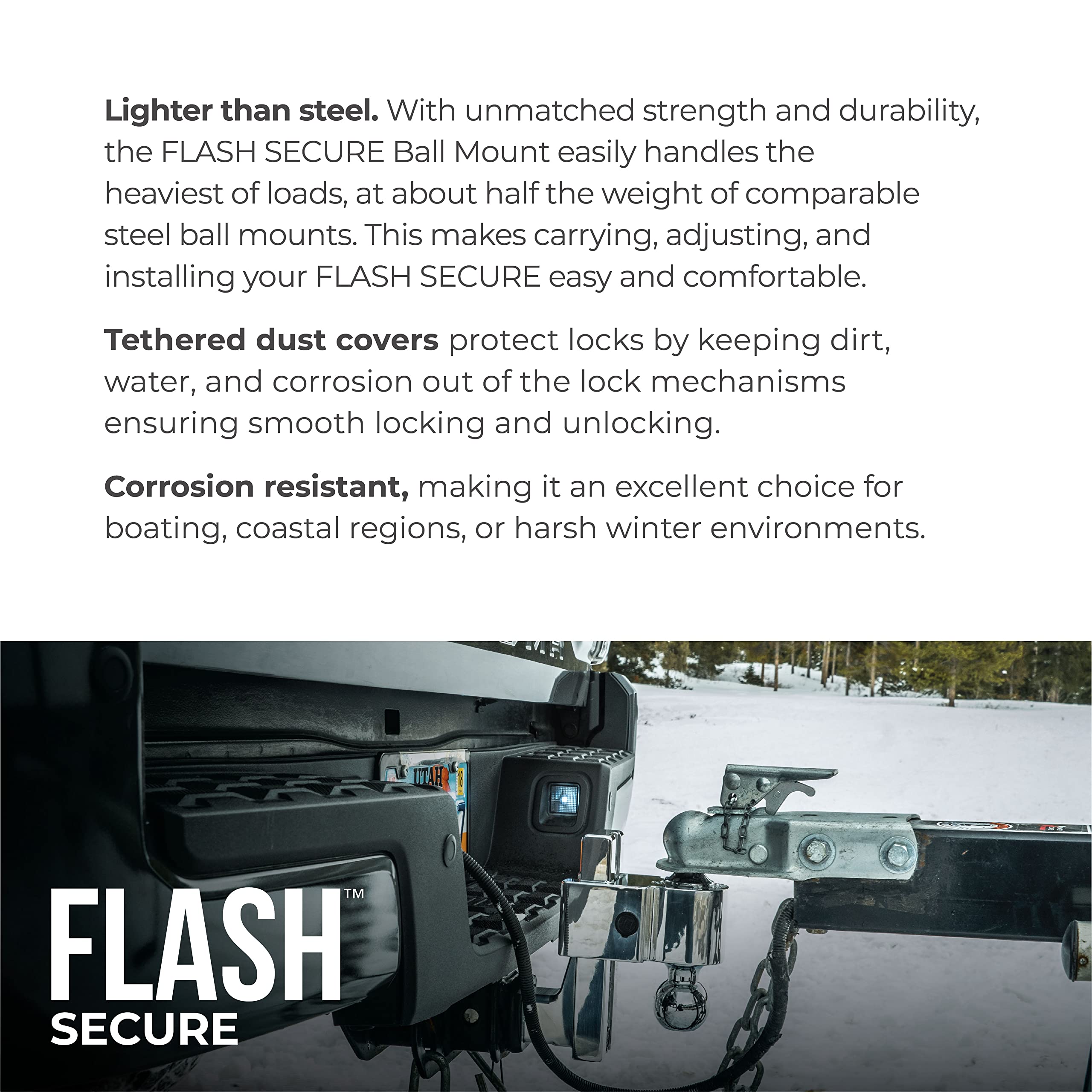 Fastway Flash Secure Adjustable Dual Locking Aluminum Ball Mount with 4 Inch Drop, 2 Inch Shank, Built-in Locks, and Chrome Plated Balls 44-00-4400