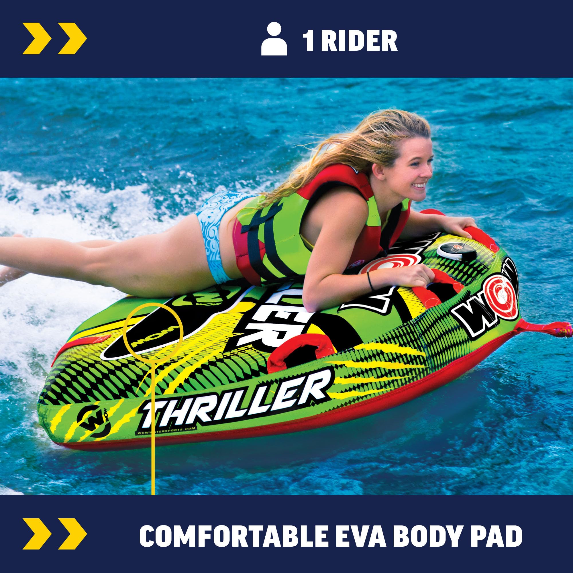 Thriller WOW Sports Towable Deck Tube for Boating Adults, Inflatable Tubing Boat for Water Sports