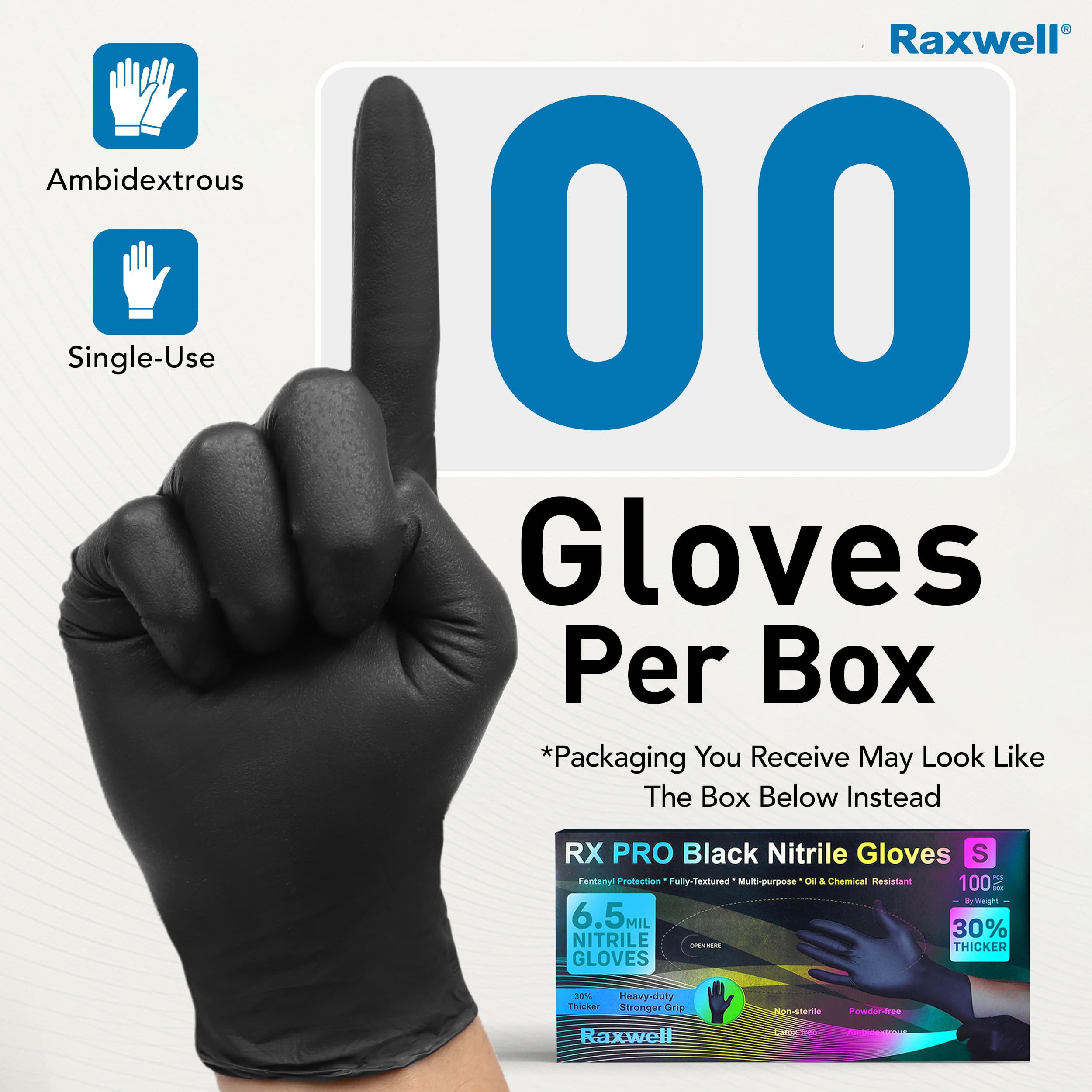 Heavy-Duty Raxwell Disposable Nitrile Gloves Large - Latex-Free Chemical-Resistant & Powder-Free Nitrile - Food-Safe Cooking & Food Prep Gloves - 100 ct, 6.5 mil, Black