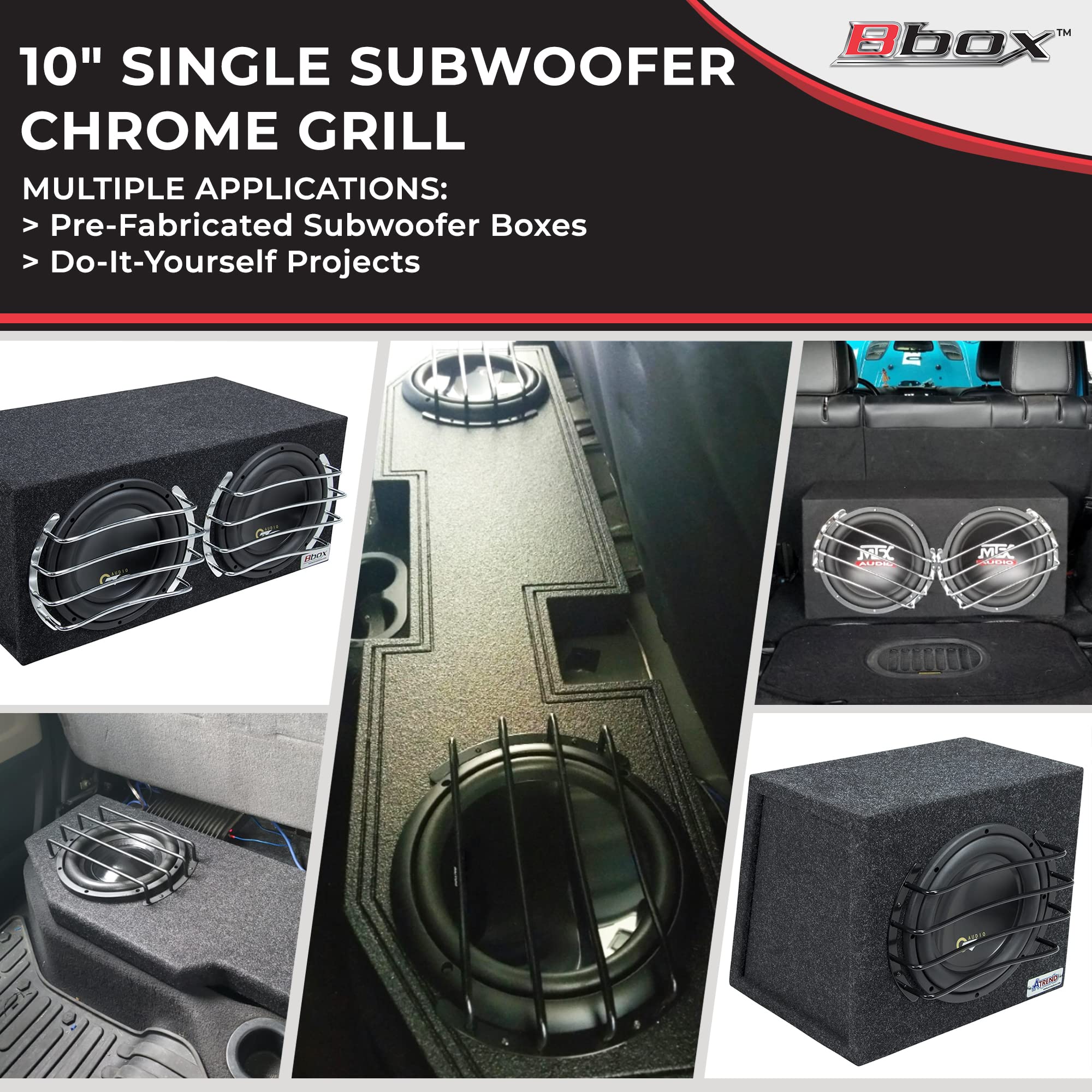 Universal 10-Inch Bbox Chrome Subwoofer Grill - Pair