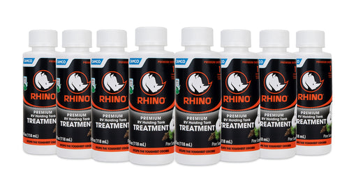 RhinoFLEX Camco Premium Enzyme RV Holding Tank Treatment Singles | Features a Biodegradable Septic Safe Formula, a Pine Scent, and is Ideal for RVing, Boating, and More | (8) 4 oz Bottles (41511)