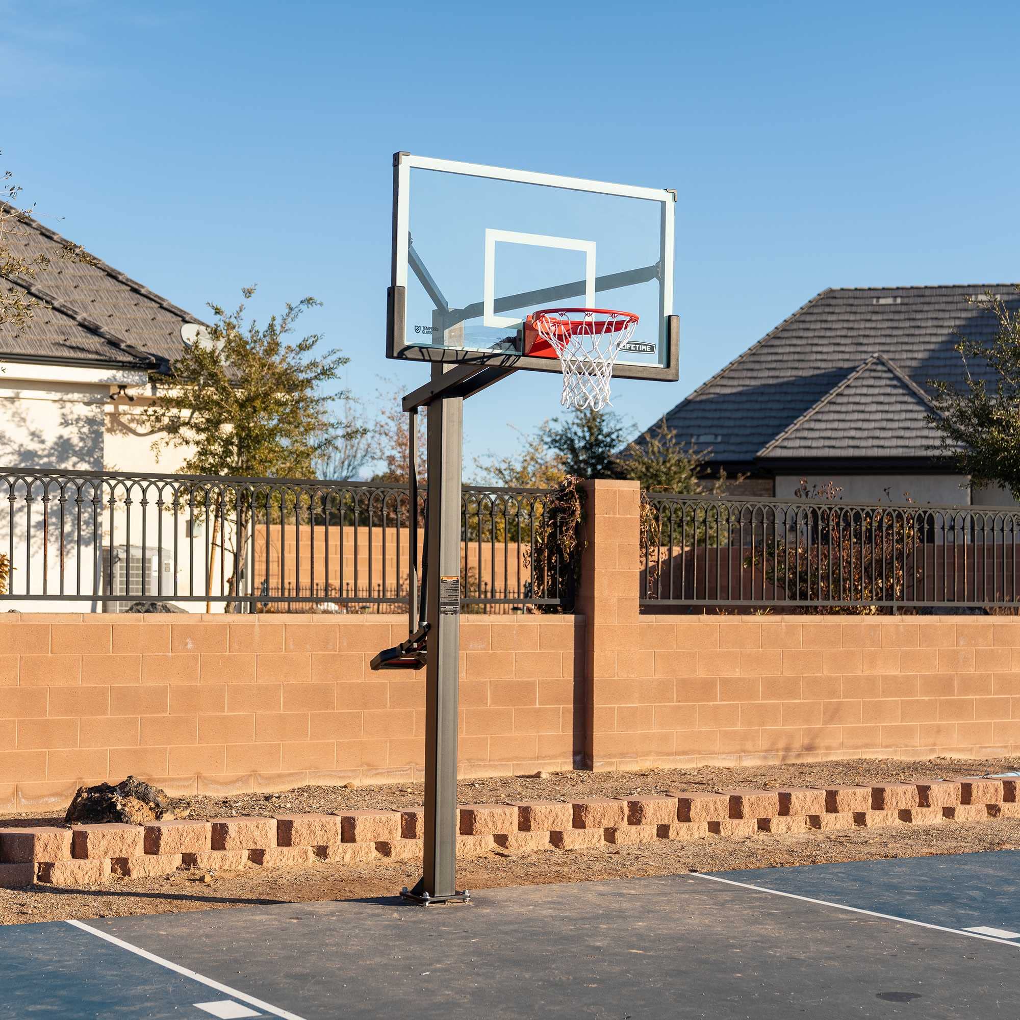 Mammoth 60" Lifetime Deluxe In-Ground Basketball Hoop, Adjustable Height Mammoth Lift, Tempered Glass Backboard Bolt Down System