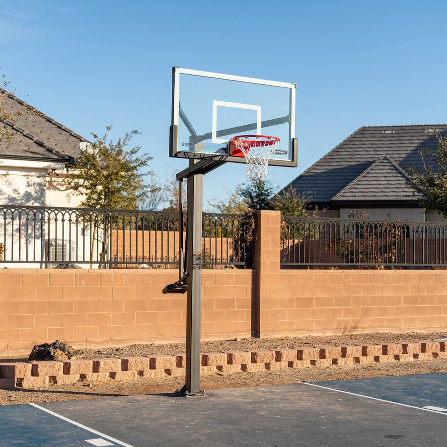 Mammoth 60" Lifetime Deluxe In-Ground Basketball Hoop, Adjustable Height Mammoth Lift, Tempered Glass Backboard Bolt Down System