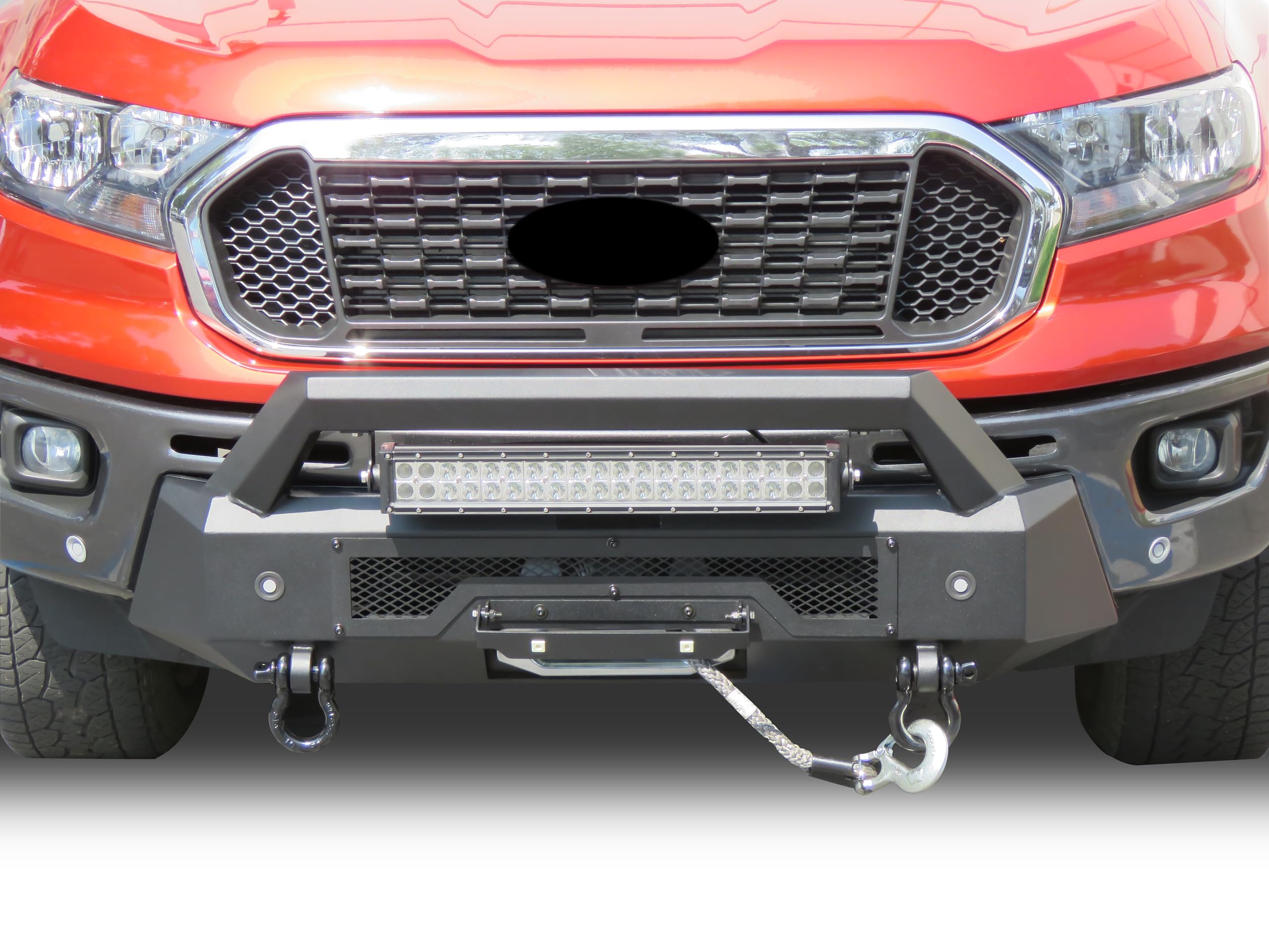 Heavy Duty Black Horse Armour III Front Winch Bumper Kit & Winch Textured Black Compatible with 2019-2023 Ford Ranger-AR3HD43-W12