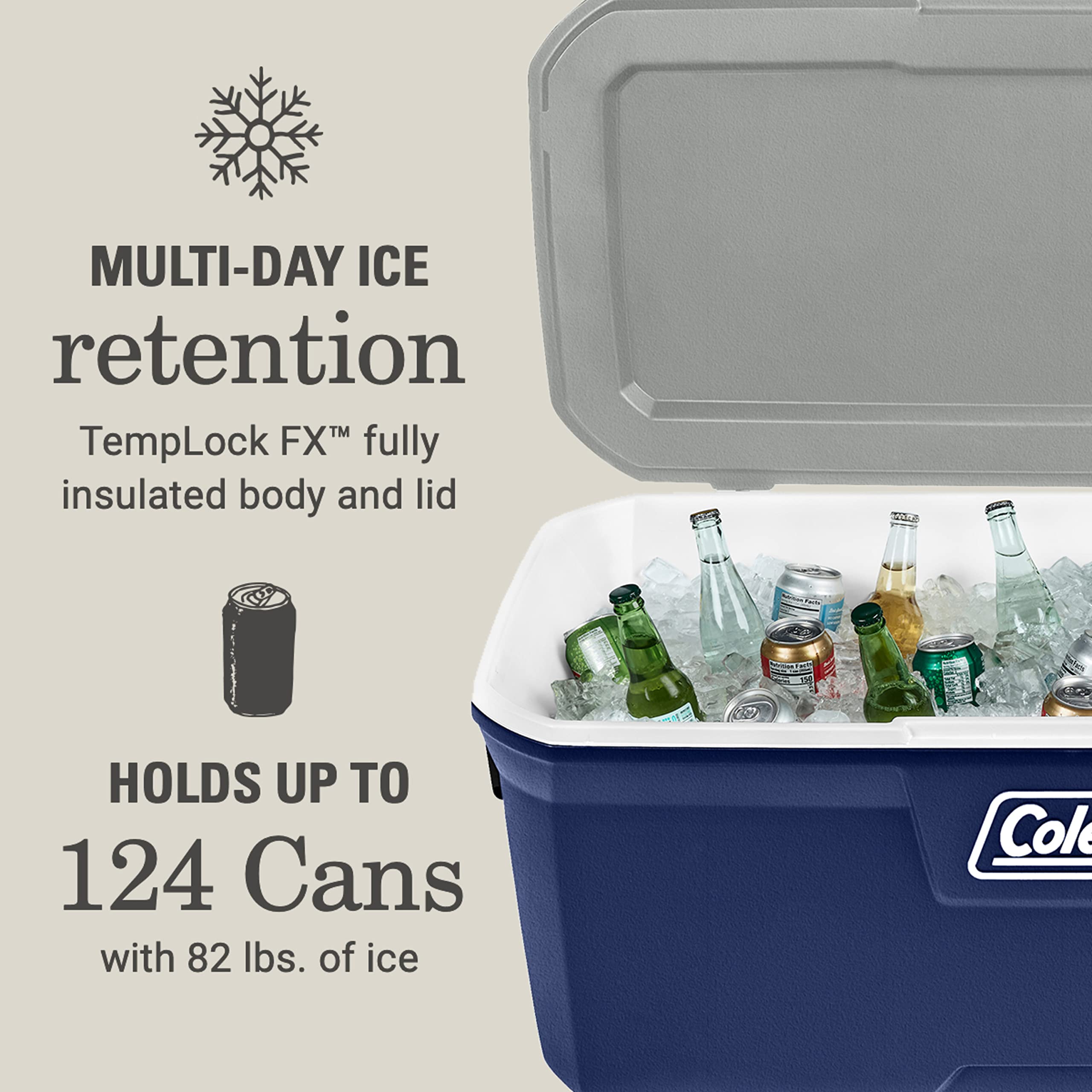 Coleman Insulated Classic Series Portable Cooler, Leak-Resistant Outdoor Hard Cooler Keeps Ice up to 5 Days, 52/70/120/150 Quart