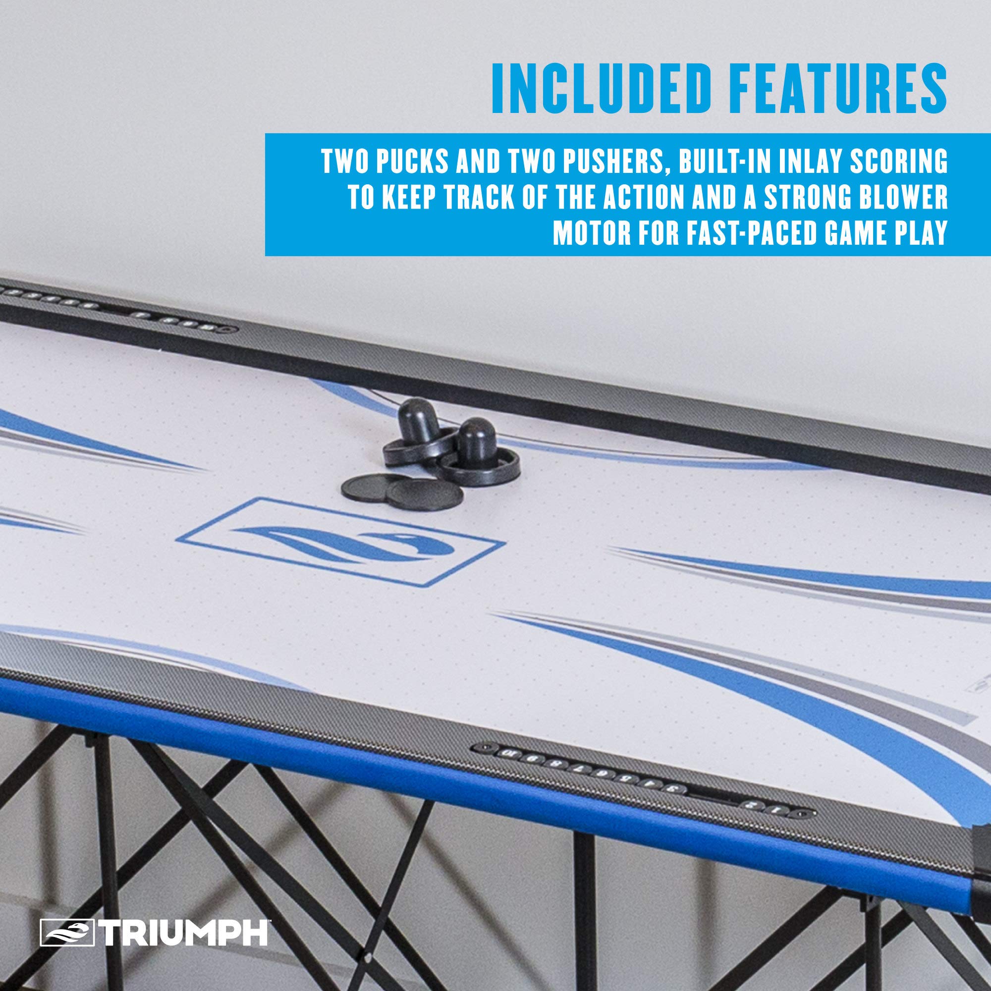 Portable Triumph Sports 6’ Pop Up Folding Air Hockey Table with Folding Legs, Instant Assembly and Accessories Included