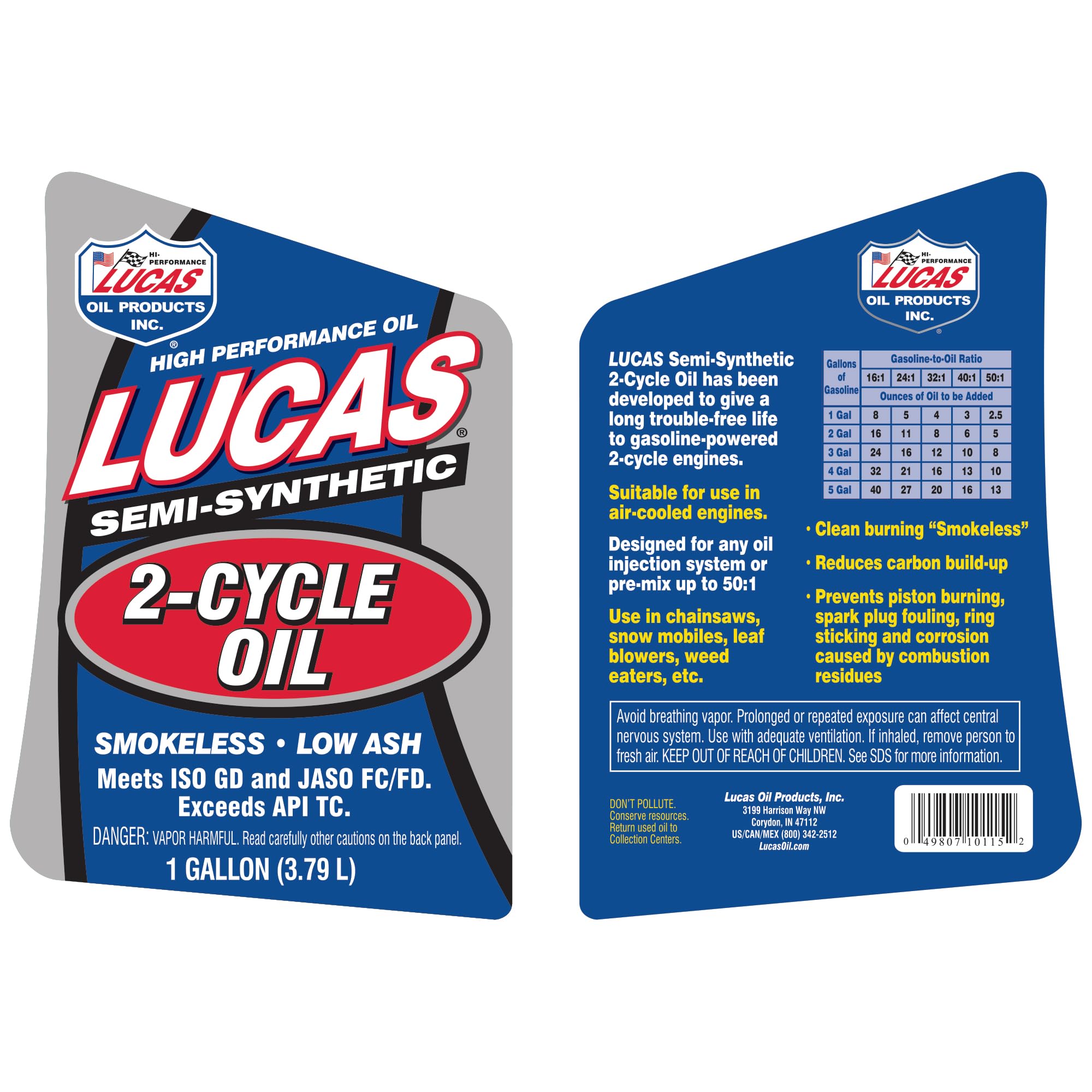 Semi-Synthetic Lucas Oil 10115 2-Cycle Motor Oil - 1 Gallon