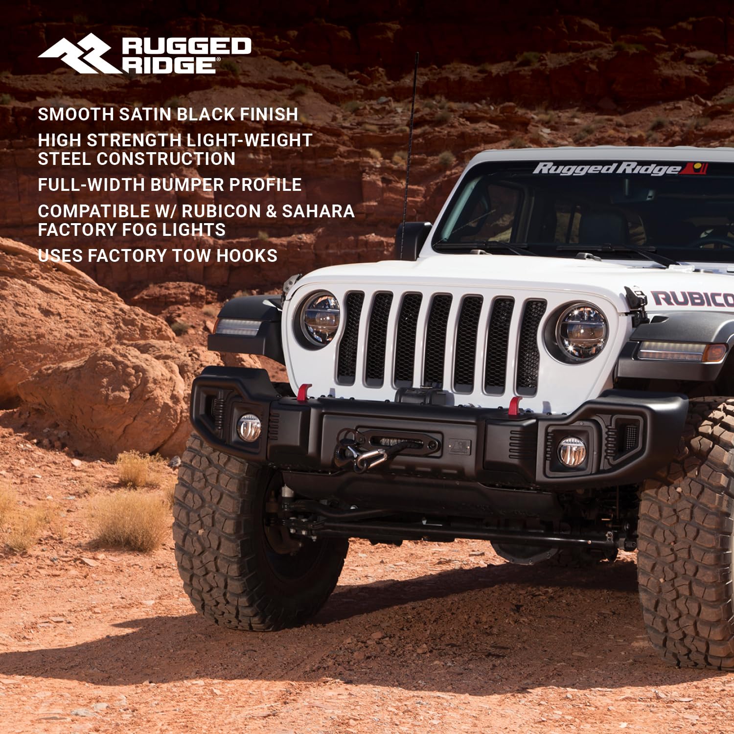 Spartacus Rugged Ridge Bumper, Front | Full-Width, Steel, Satin Black | 11544.01 | Fits 2007-2018 Jeep Wrangler Jk
