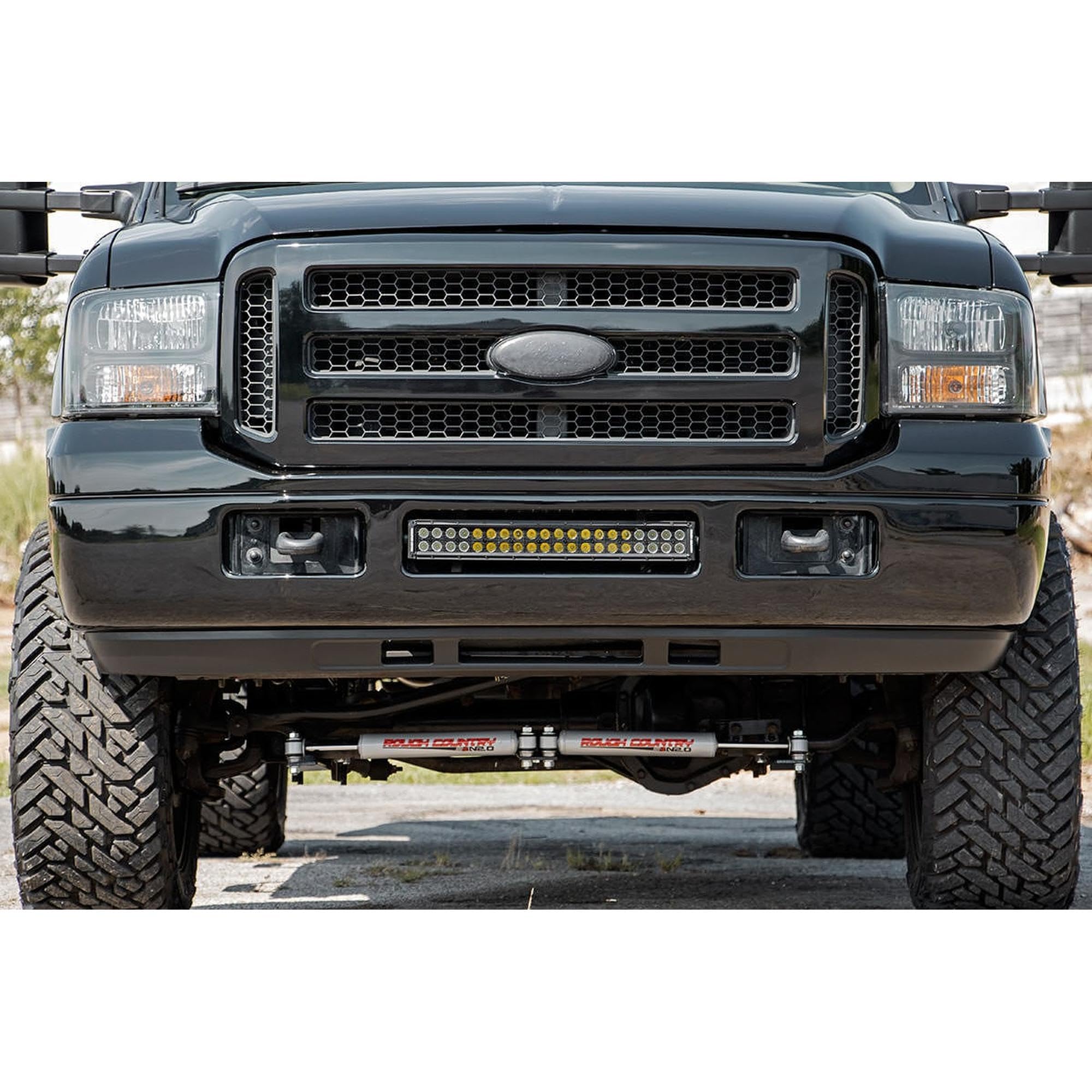 20" Rough Country Dual Row LED Light Bar Kit for Ford F250/F350 Super Duty (2005-2007) - 20-in Chrome Series LED Bar, White DRL