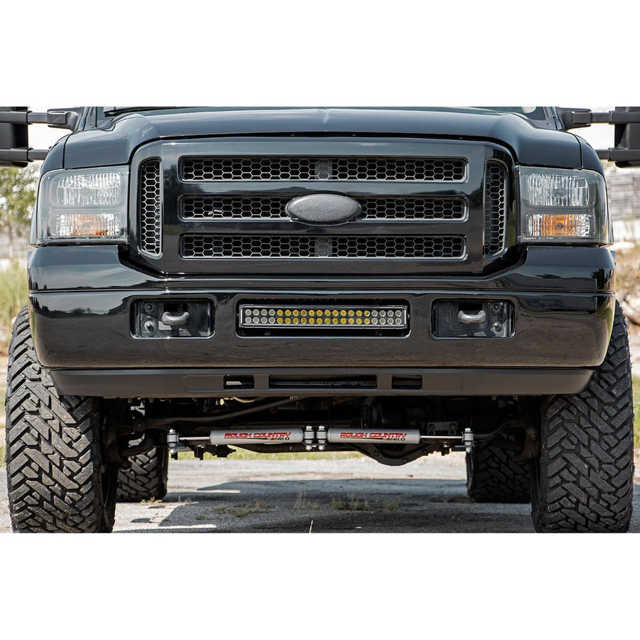 20" Rough Country Dual Row LED Light Bar Kit for Ford F250/F350 Super Duty (2005-2007) - 20-in Chrome Series Dual LED Bar, Amber DRL