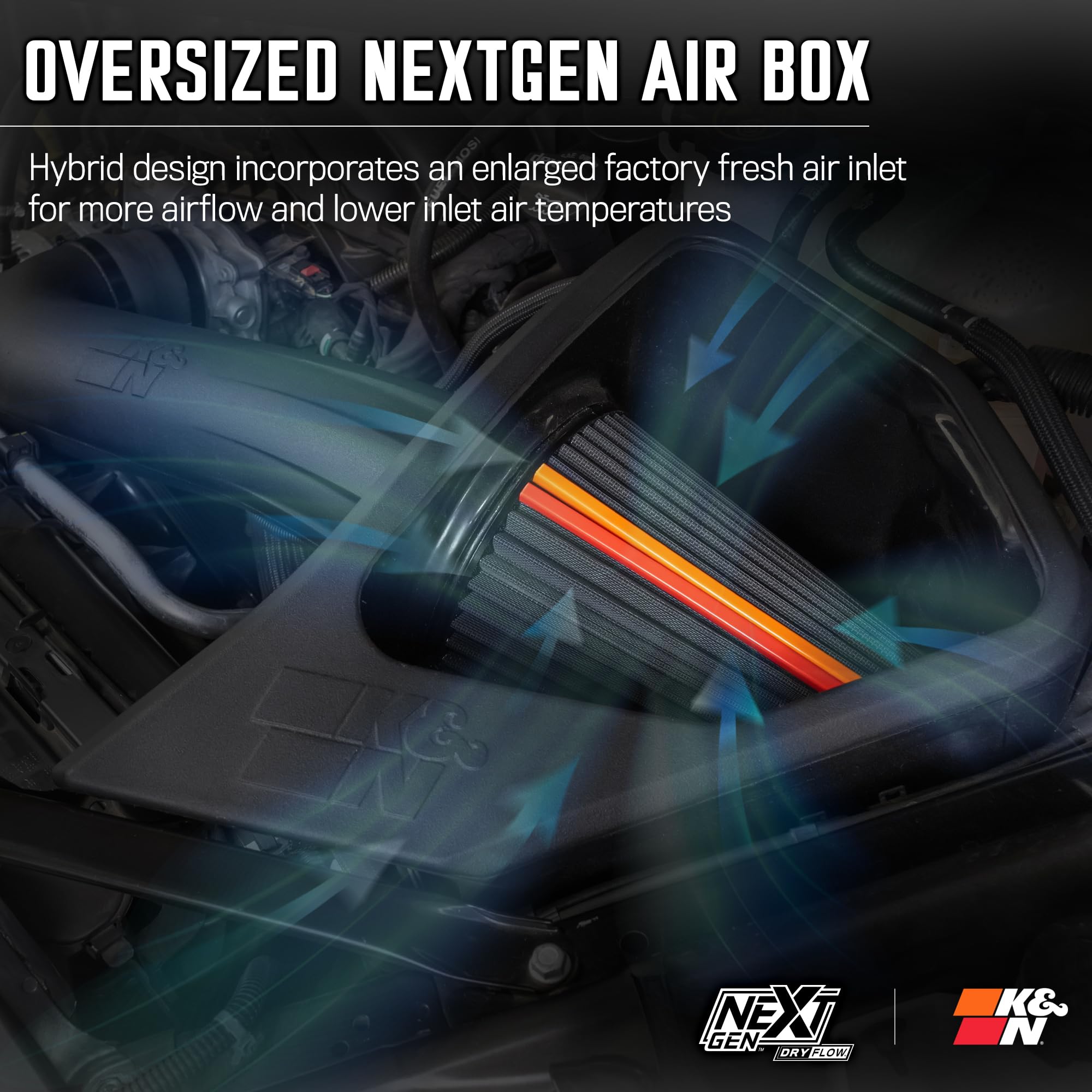 NextGen K&N Cold Air Intake System: Dry-Flow Cotton Filter: Compatible with 2019-2025 CADILLAC/CHEVROLET/GMC Escalade; Silverado 1500; Suburban; Tahoe; Sierra 1500; Yukon; Yukon XL; 50-3110D