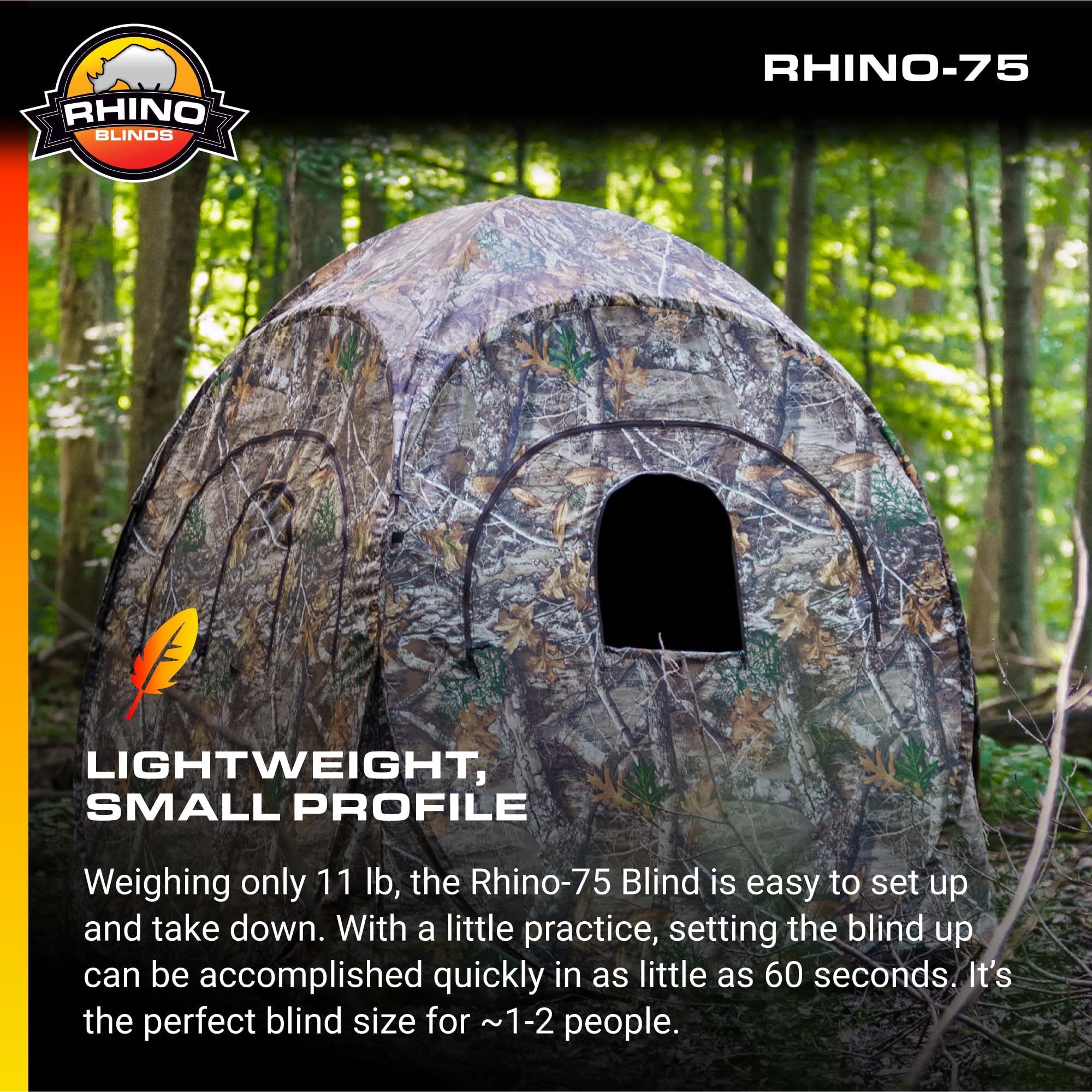R75-RTE Rhino Blinds 2 Person Hunting Ground Blind, Realtree Edge