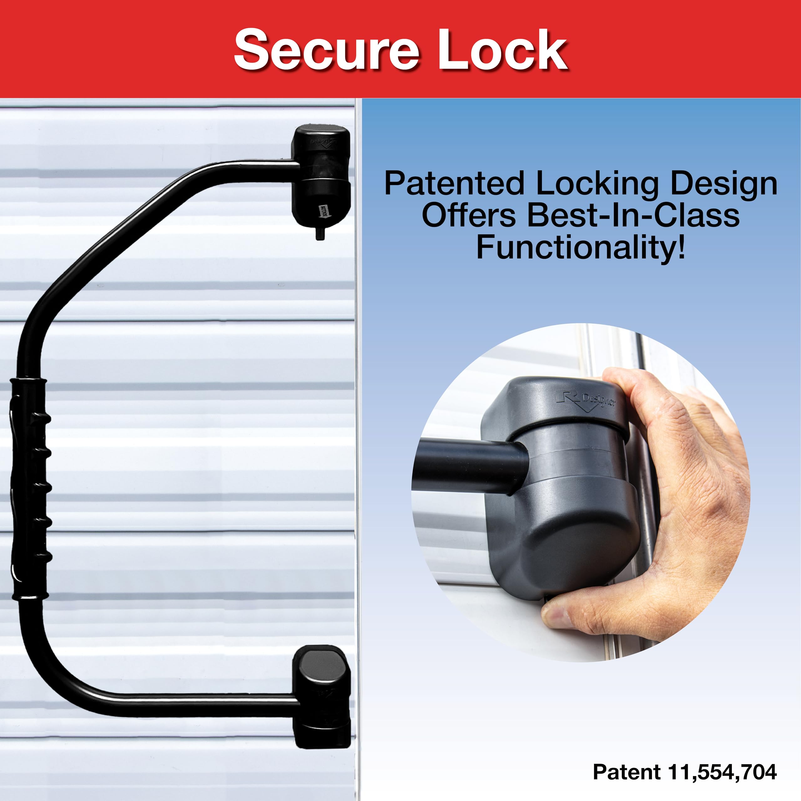 GripSafe RV Designer R227 Handrail Assist - Locking Folding Aluminum Grab Handle with Notched Grip - Safe Entry Assist for RV Door - Easy Installation, 27 Inch, Black