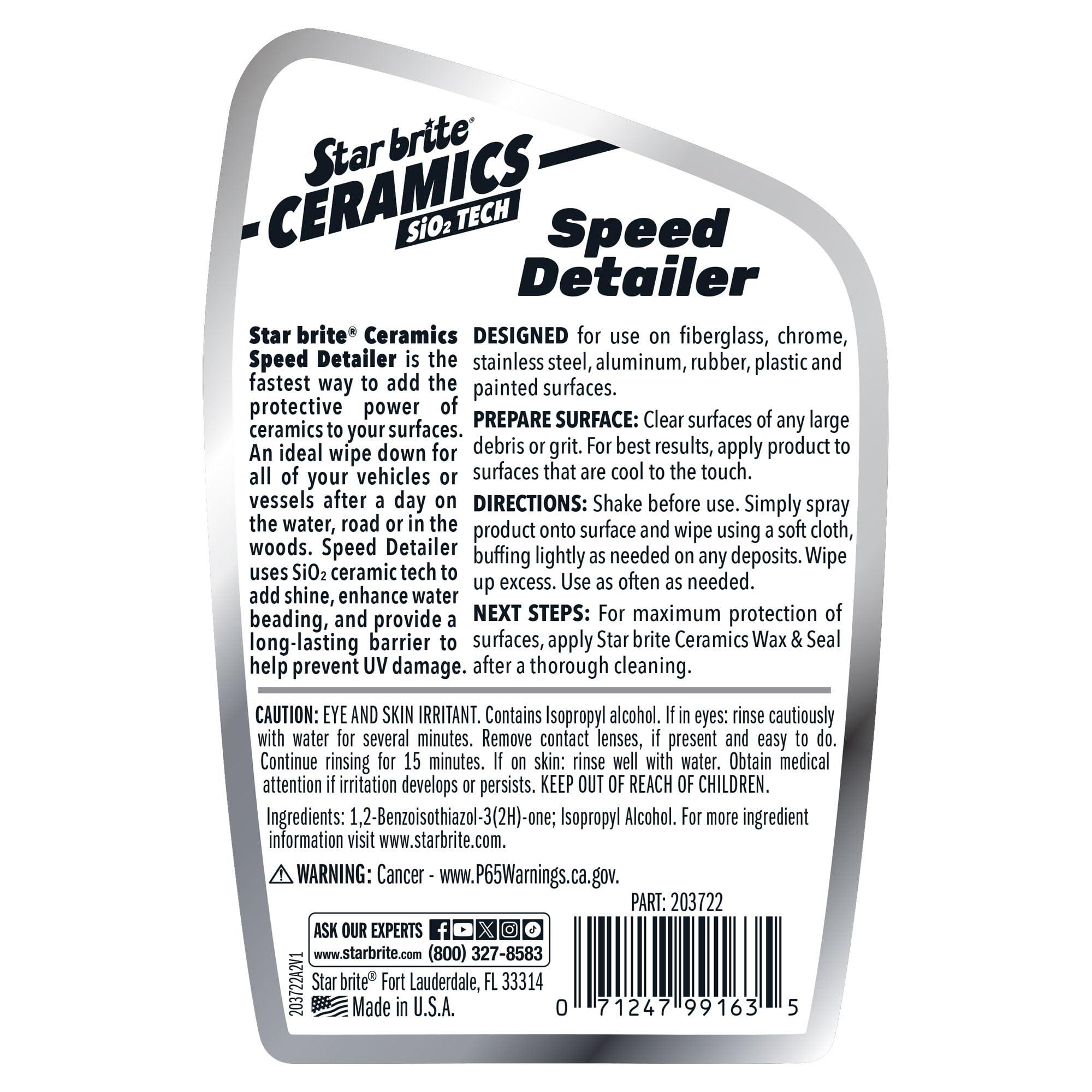 Ceramics STAR BRITE Speed Detailer SiO2 Infused - Ultimate Shine & Protection for Vehicles & Boats, Enhances Water Beading 22 oz Spray (203722)