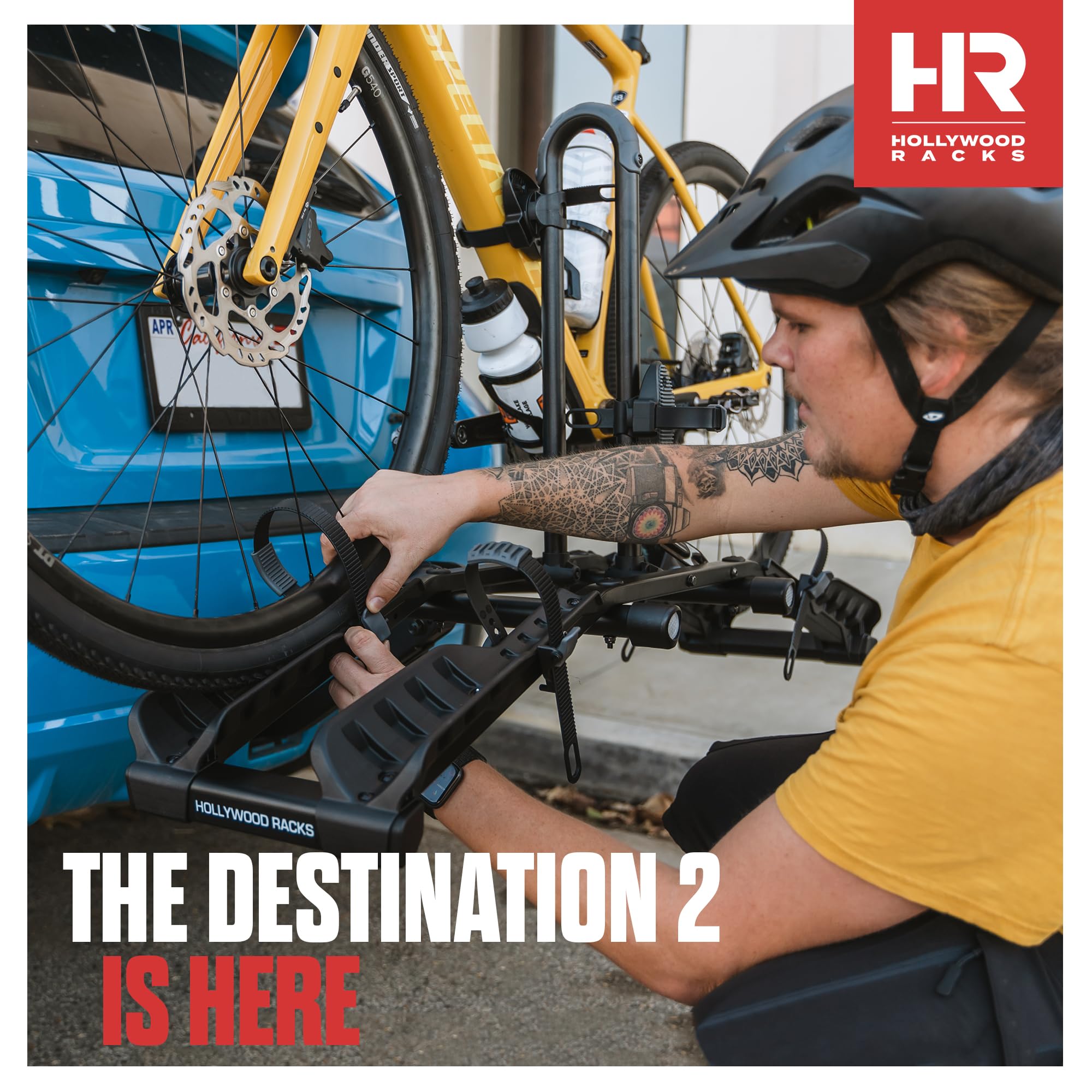 Destination 2 Hollywood Racks Hitch Bike Rack, Transports 2 Bikes up to 35 lbs Each - Lightweight Platform Style Bike Carrier for Car, SUV, or Truck - Secure, Foldable Bicycle Car Racks