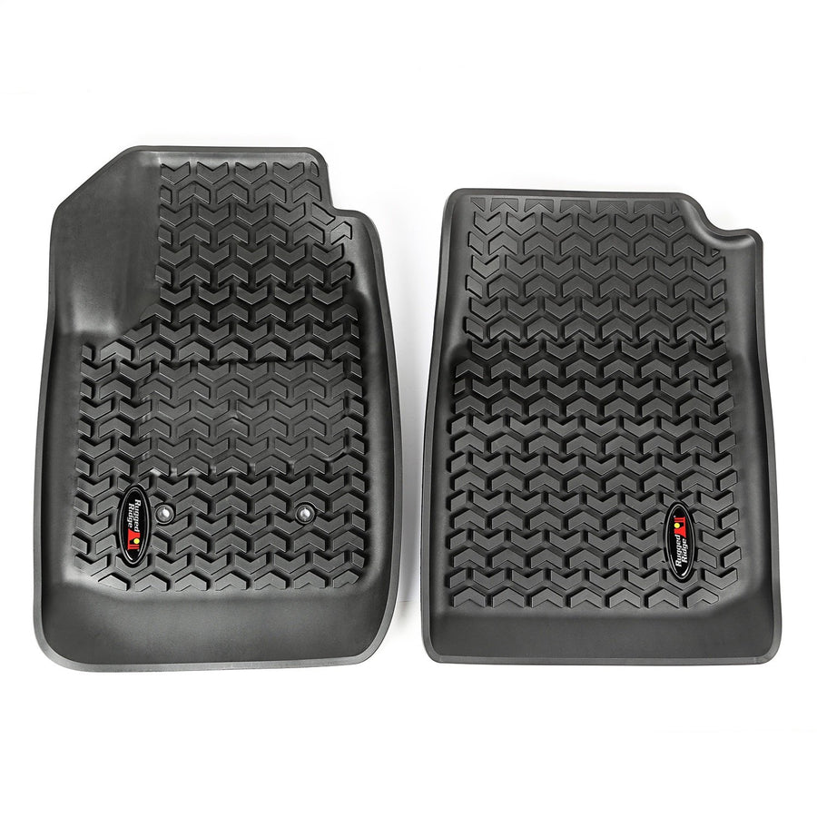 Front Floor Liners Rugged Ridge for Colorado/Canyon | Pair, All-Terrain, Black | 82901.31 | Fits 2015-2018 Chevrolet Colorado & GMC Canyon Extended & Crew Cab