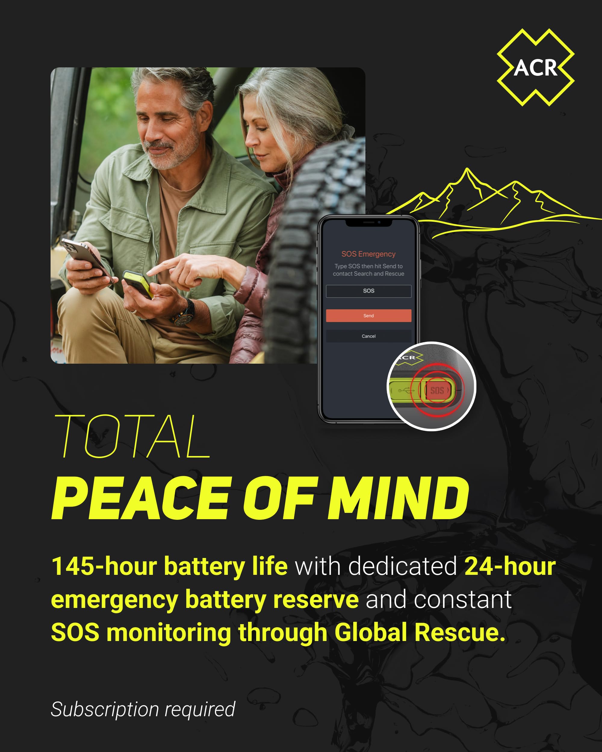 Bivy Stick MESH ACR Satellite Communicator - Dual-Mode LoRa®-Enabled Mesh & Global Iridium Coverage, Two-Way SMS, GPS Tracker, Group Messaging, SOS Emergency with 24hr Reserve Battery - iOS/Android