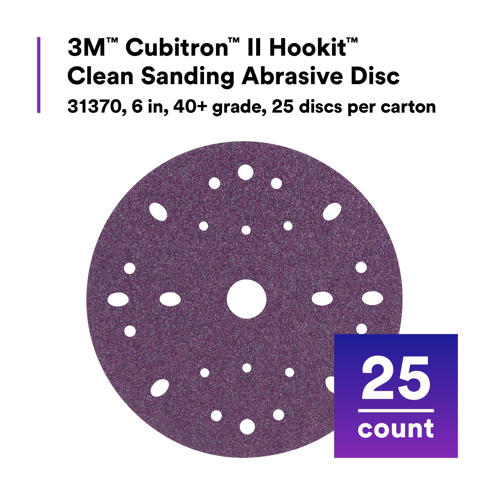 3M™ Cubitron™ II Clean Sanding Hookit™ Abrasive Disc, 31370, 6 in, 40+ grade, 25 discs per carton