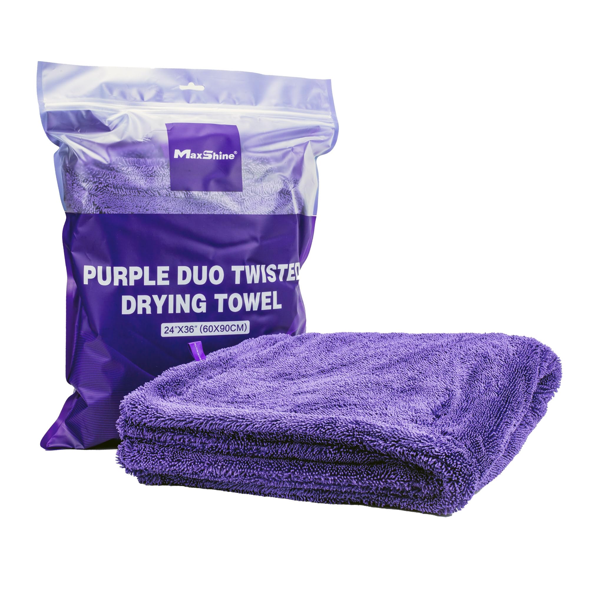 Purple Maxshine 24" x 36" Duo Twisted Microfiber Towel (1200GSM) – Large, Plush, Rinse-Free Double-Sided Drying Towel – Super Absorbent Microfiber for Drying