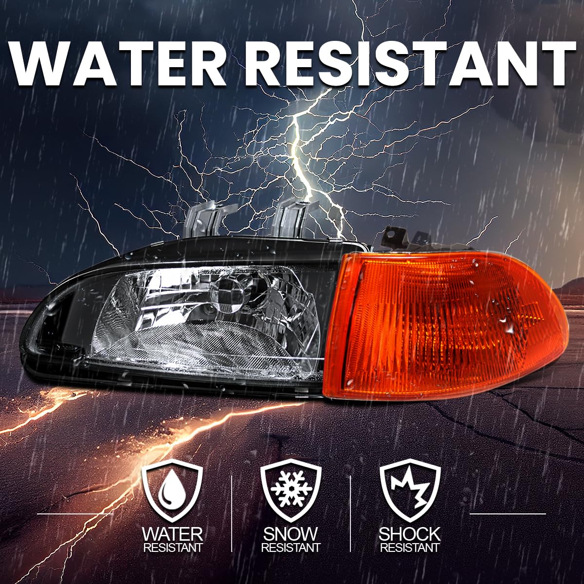 Black Headlights + Amber Corner Lights SPEC-D TUNING Compatible with 1992-1995 Honda Civic EG 4Dr Sedan L+R Pair Head Light Lamp Assembly