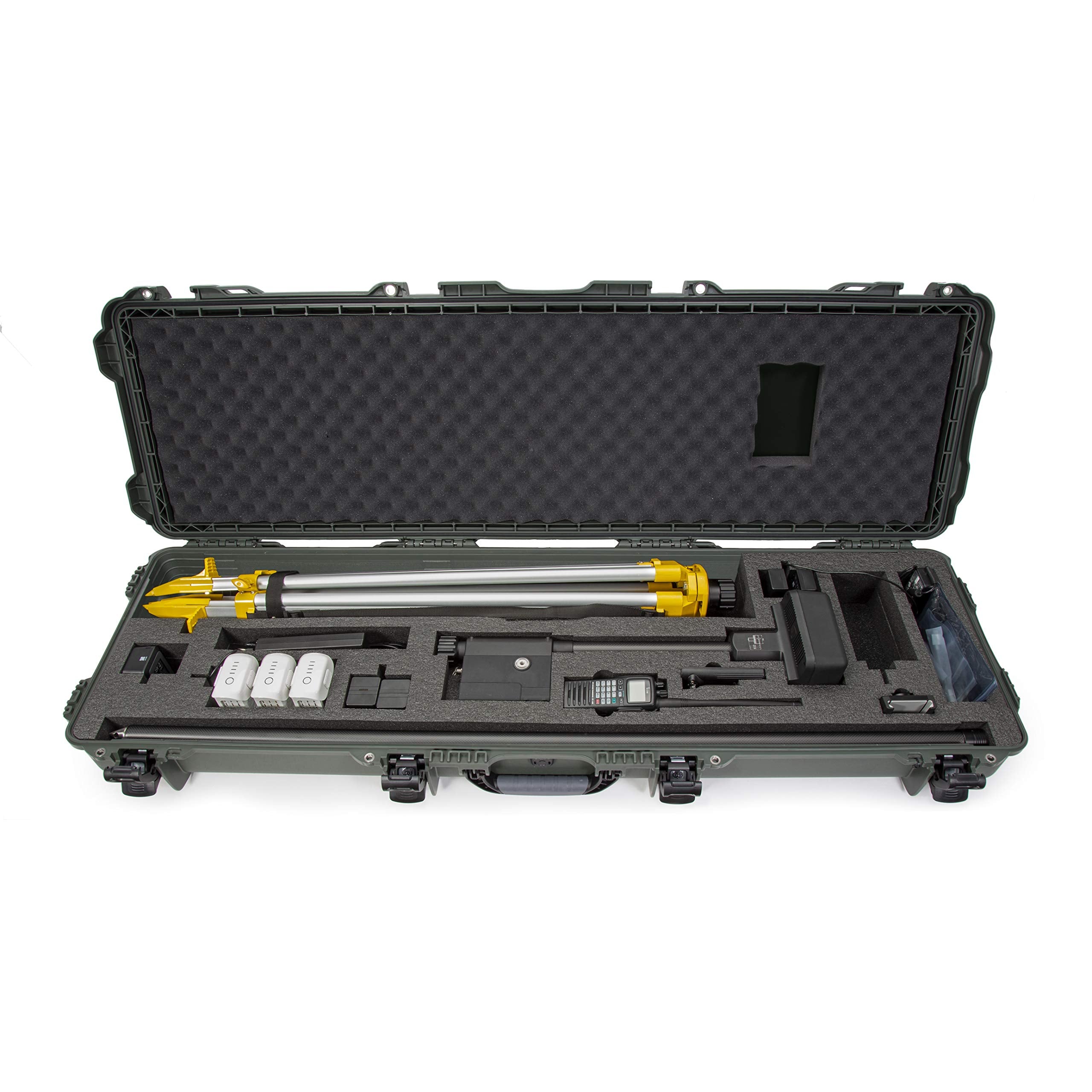 Waterproof Nanuk 995 Hard Case with Custom Foam Insert for DJI Ground Station RTK w/Wheels - Olive