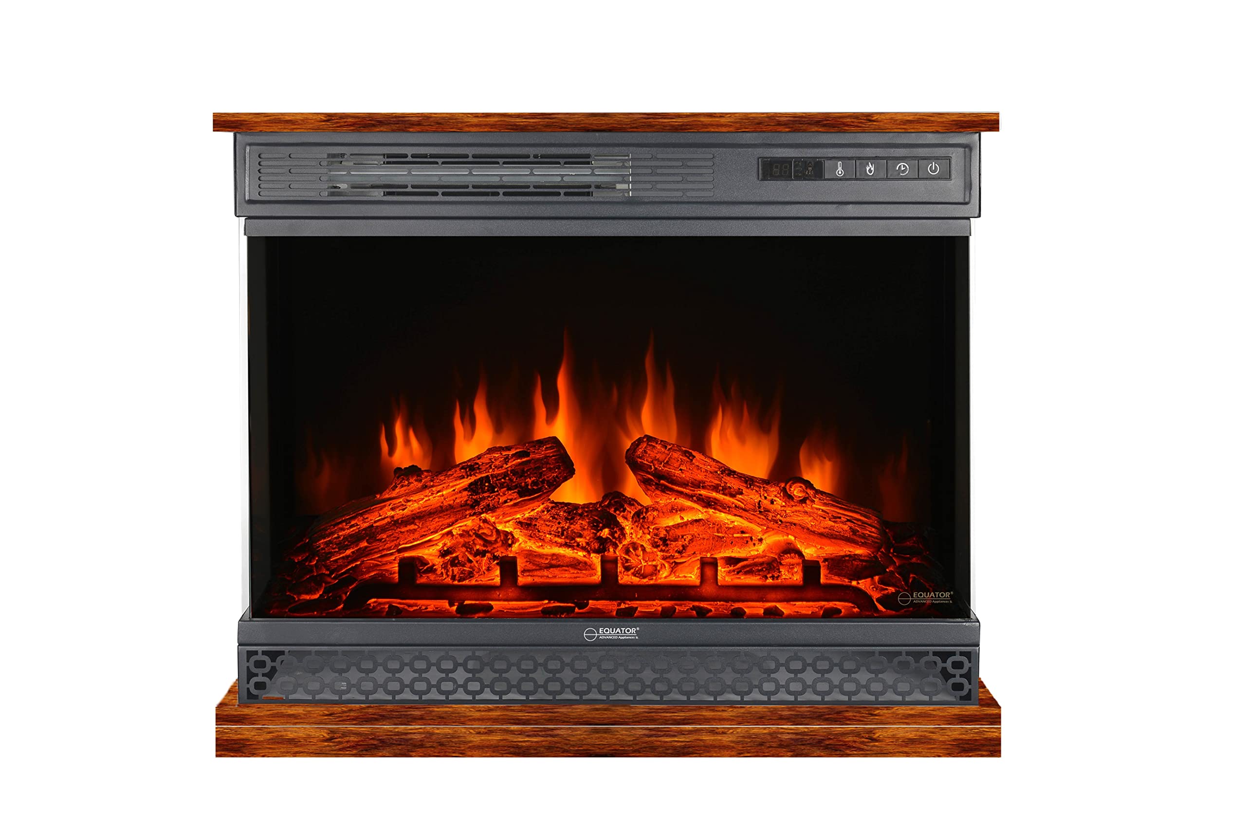 Equator 26" Electric Portable/Freestanding Fireplace in Walnut Brown w/Flame Log Effect Infrared Quartz