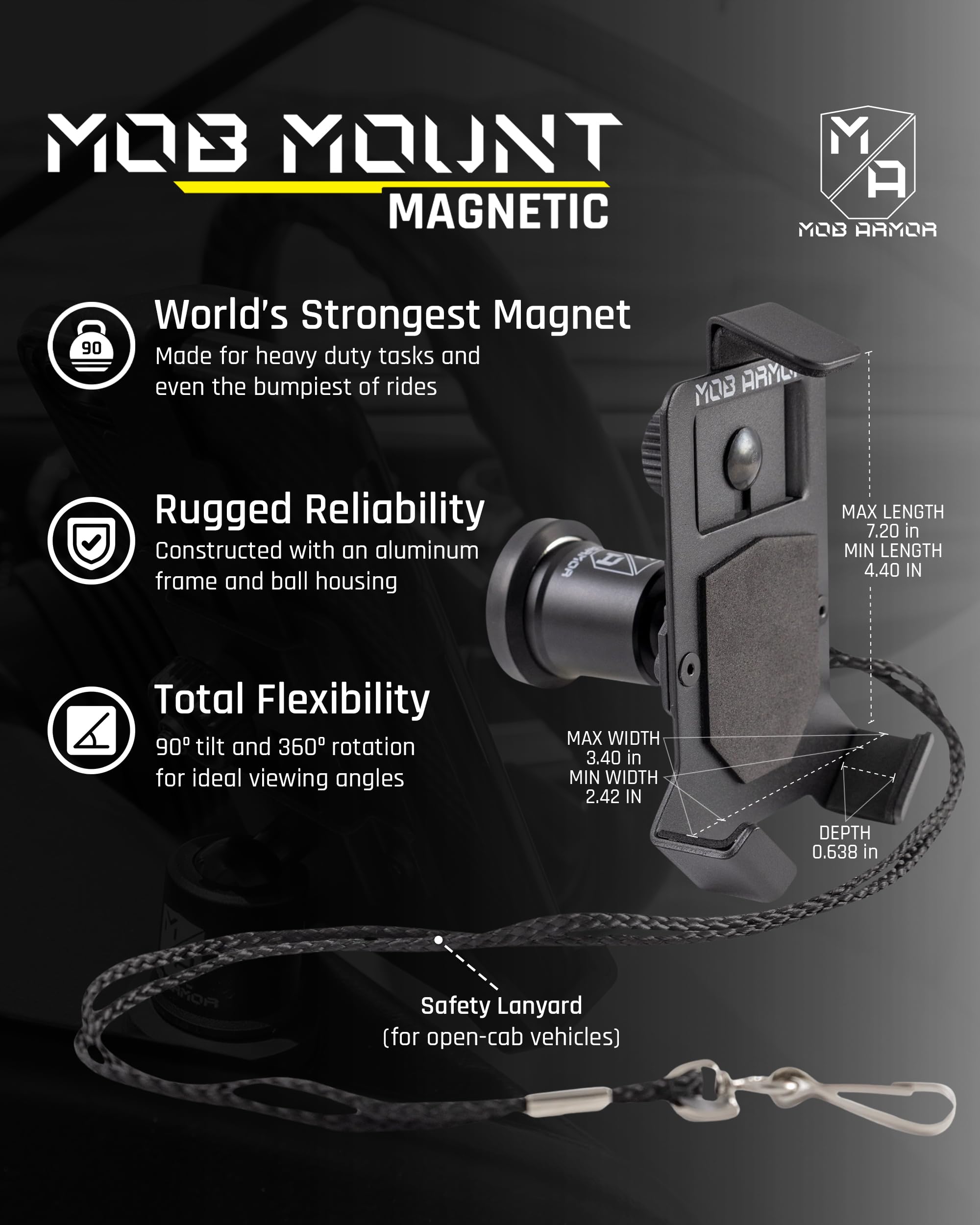 Heavy Duty Mob Armor Magnetic Phone Mount for Car - Universal Car Phone Holder for iPhone & Android, Strong Magnet for Off-Road & Commercial Vehicles, Cell Phone Car Accessories for Women & Men